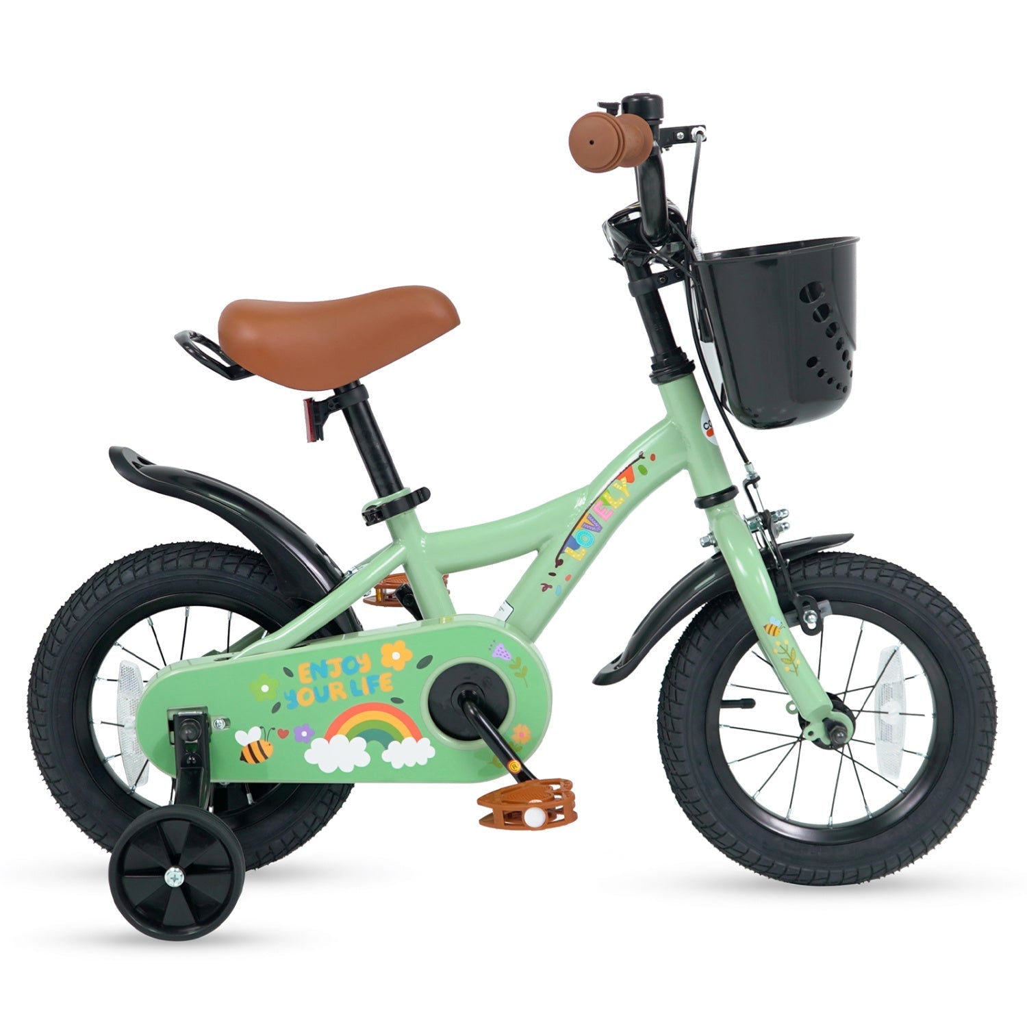 Girls Bike 12 Inch with Training Wheels and Basket - Green