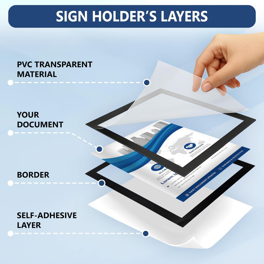 12 Pcs Magnetic Sign Holder 8.5 x 11 inch Magnetic Frames for Wall Document Holder Reusable Adhesive Frames Windows Picture Frame Display Sleeve Peel & Stick Magnet Door Sign Holder Magnet Page Protector