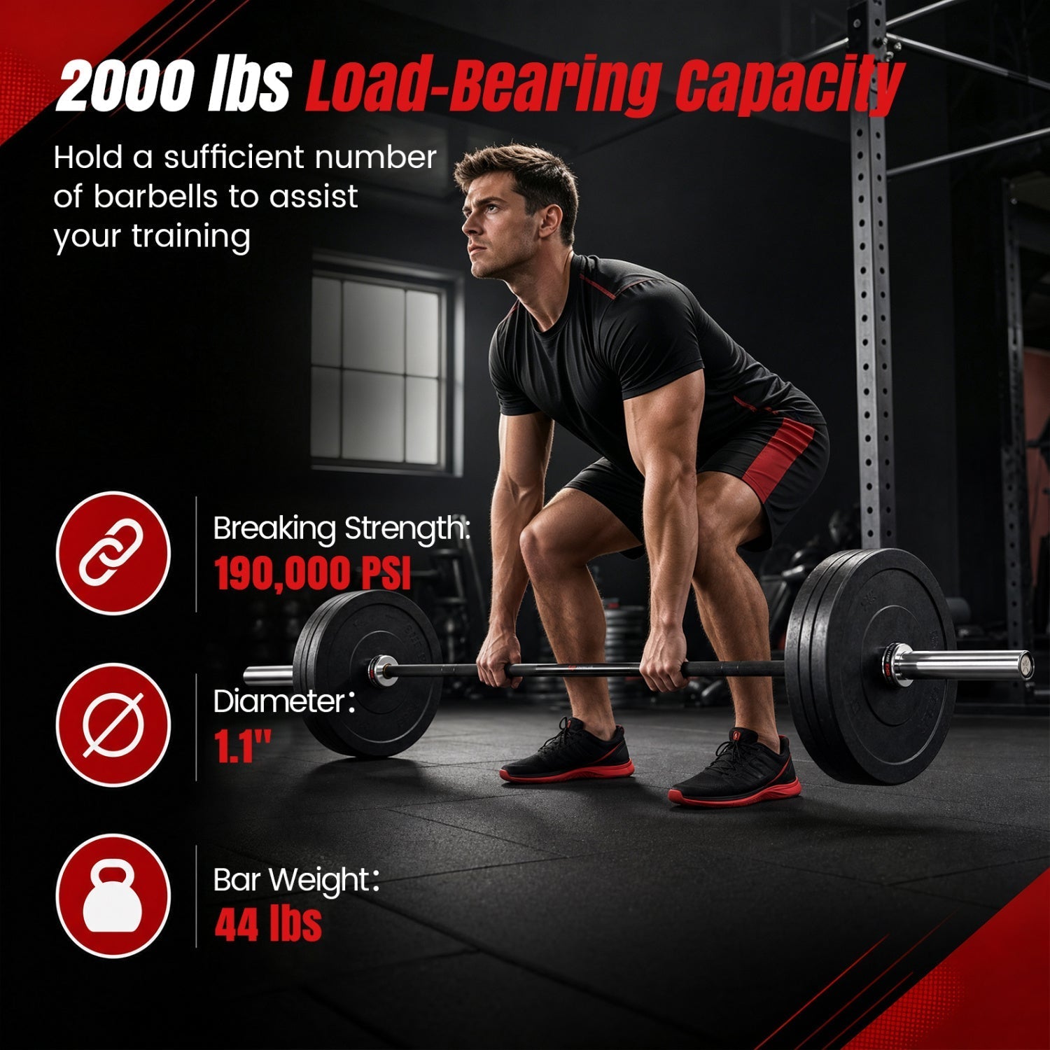 7ft Olympic Barbell 2000 lbs Capacity for Weightlifting