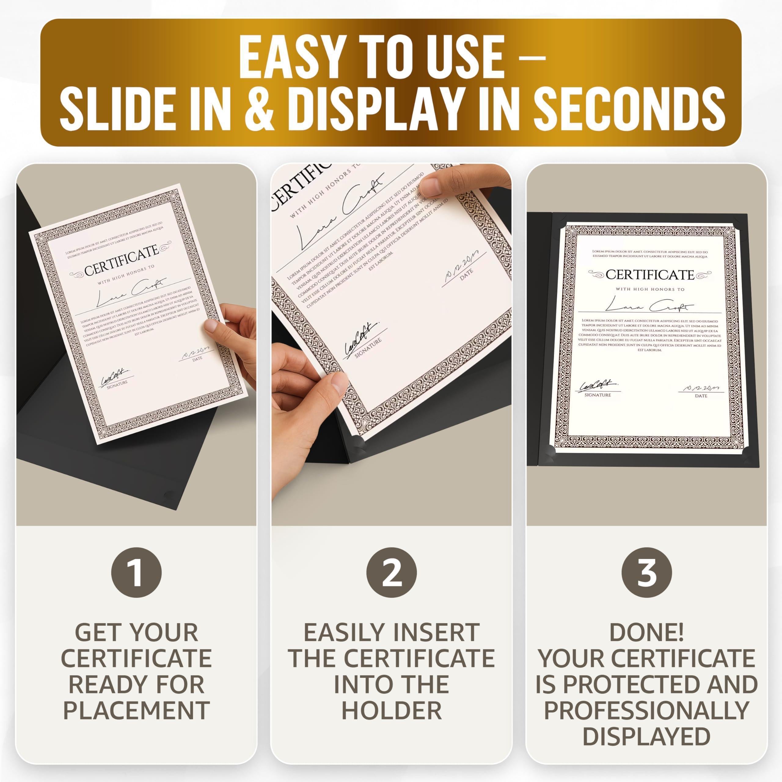 50 Pack Premium Black Certificate Holders 8.5 x 11 inch Heavyweight 300gsm Cardstock Diploma Holder & Certificate Folder Award Certificate Folders for Graduation with Gold Foil Diploma Cover