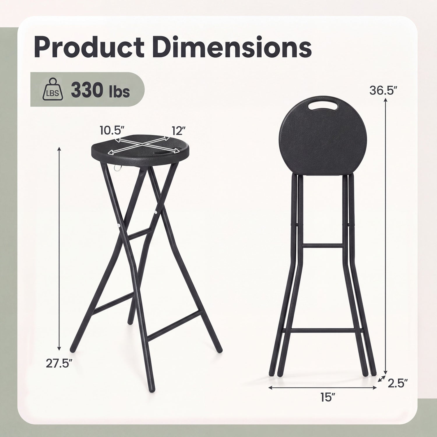 27.5" Folding Bar Stool with HDPE Seat and Carry Handle
