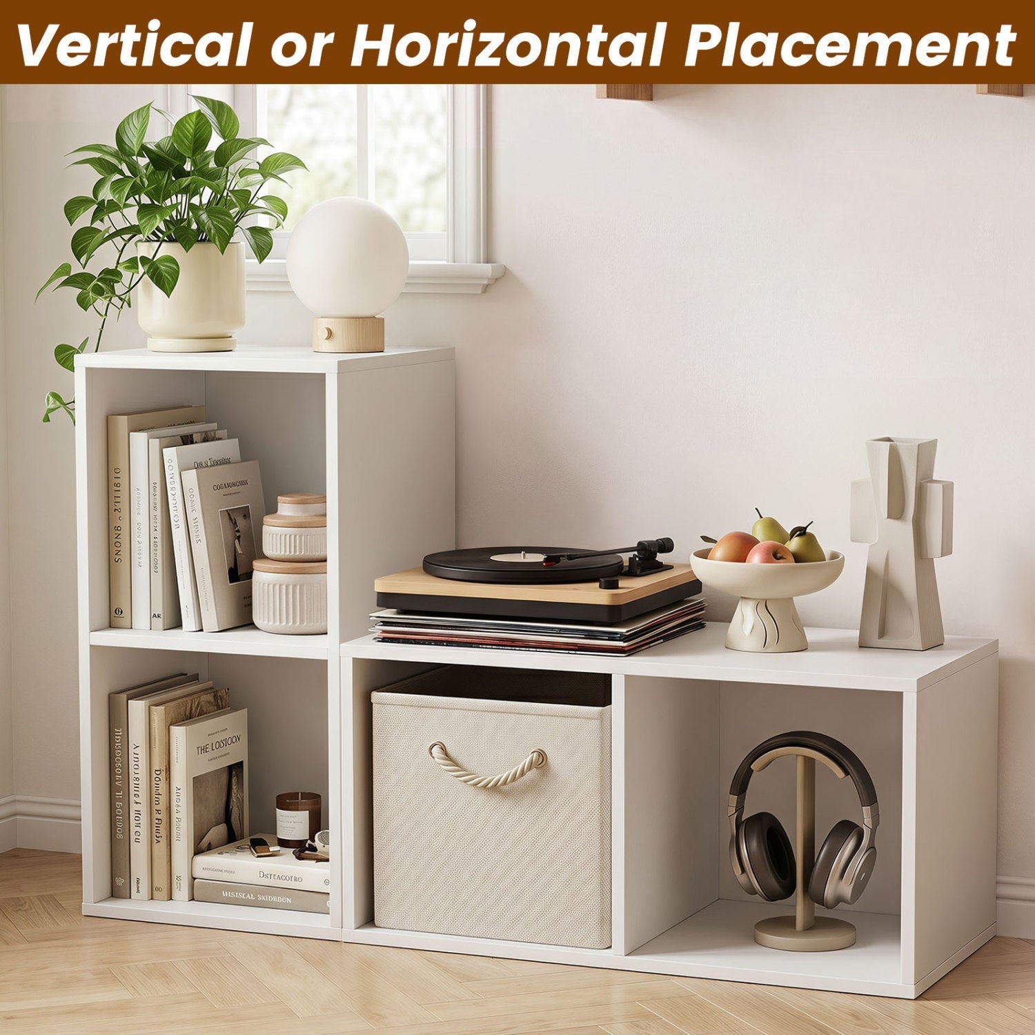 2-Cube Bookshelf with Anti-Tipping Kit - White