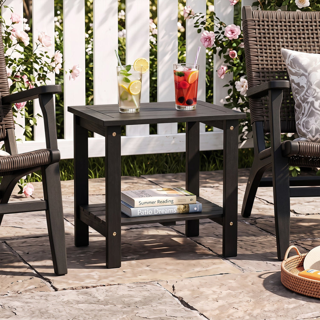 2-Tier Eucalyptus Wood Patio End Table with Storage Shelf