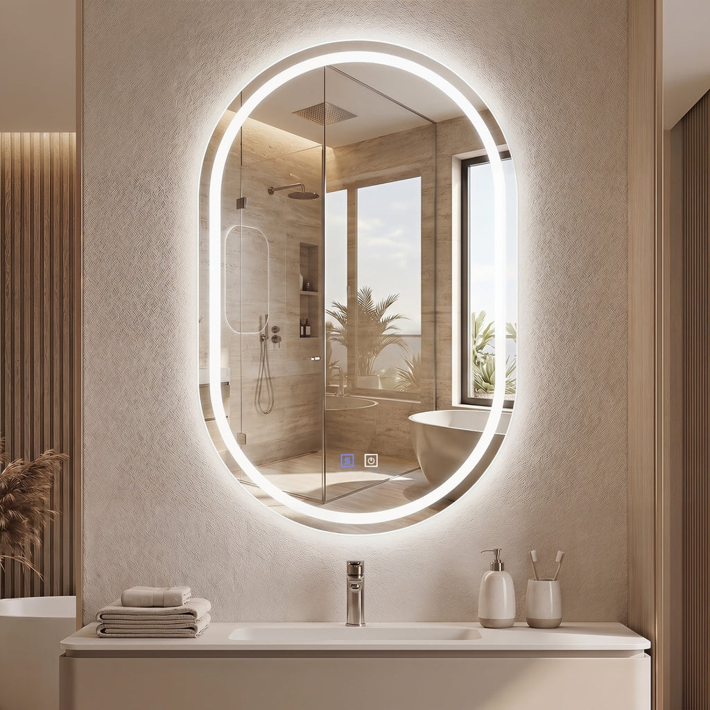Oval LED Bathroom Mirror 32x20" with Dimming & Defogger