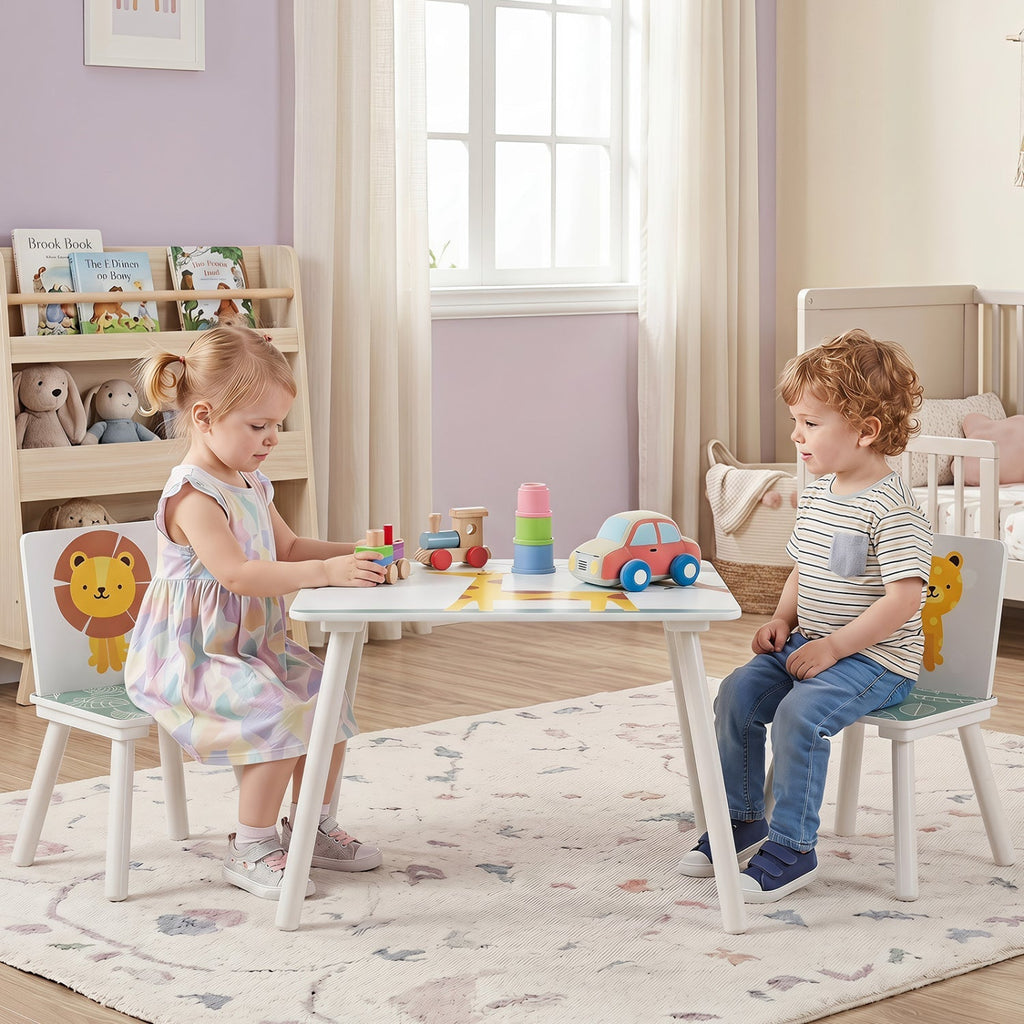 Kids Table and Chair Set with Animal Patterns (3-Piece)