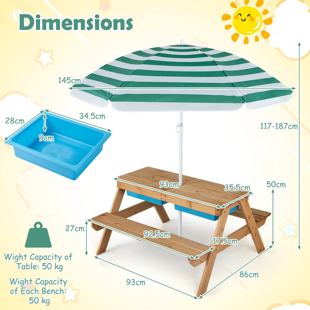 Kids Outdoor Picnic Water Sand Table with Umbrella