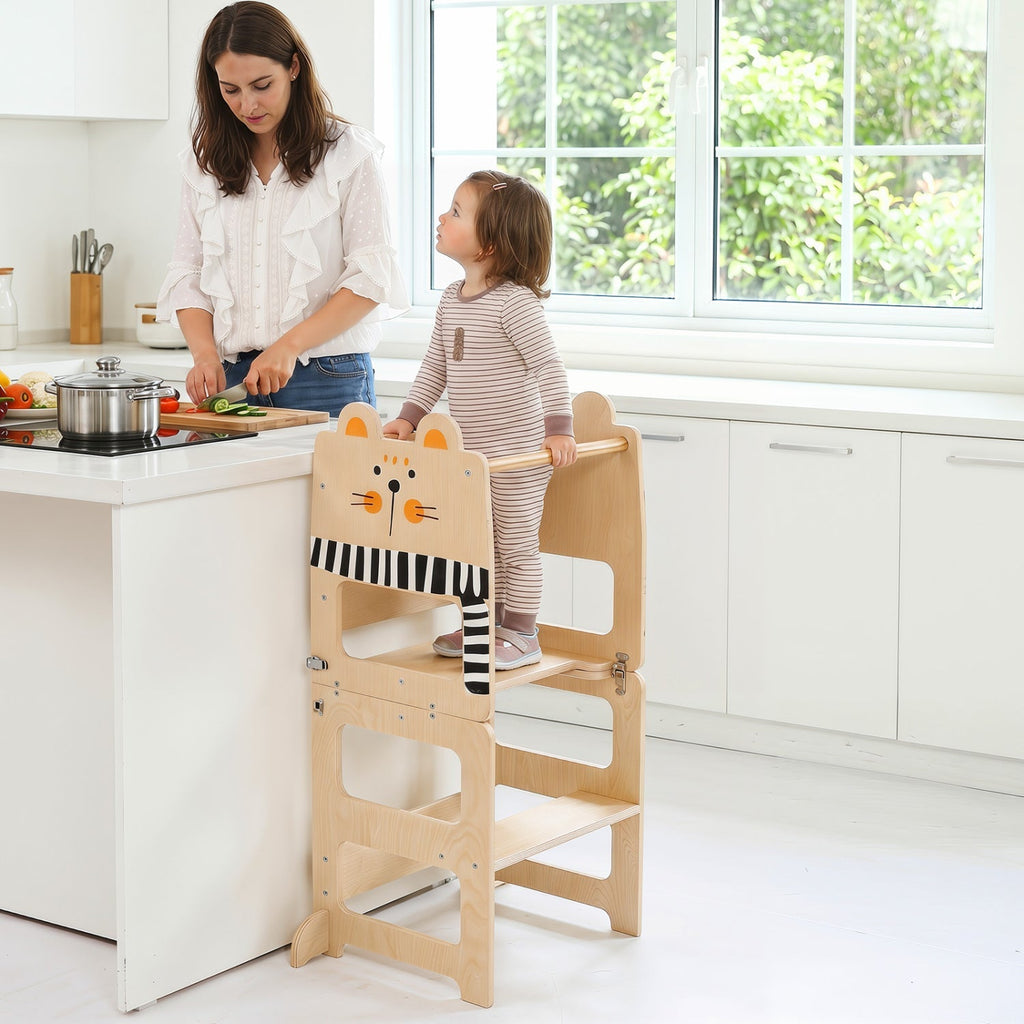 3-in-1 Wooden Kids Step Stool with Chalkboard
