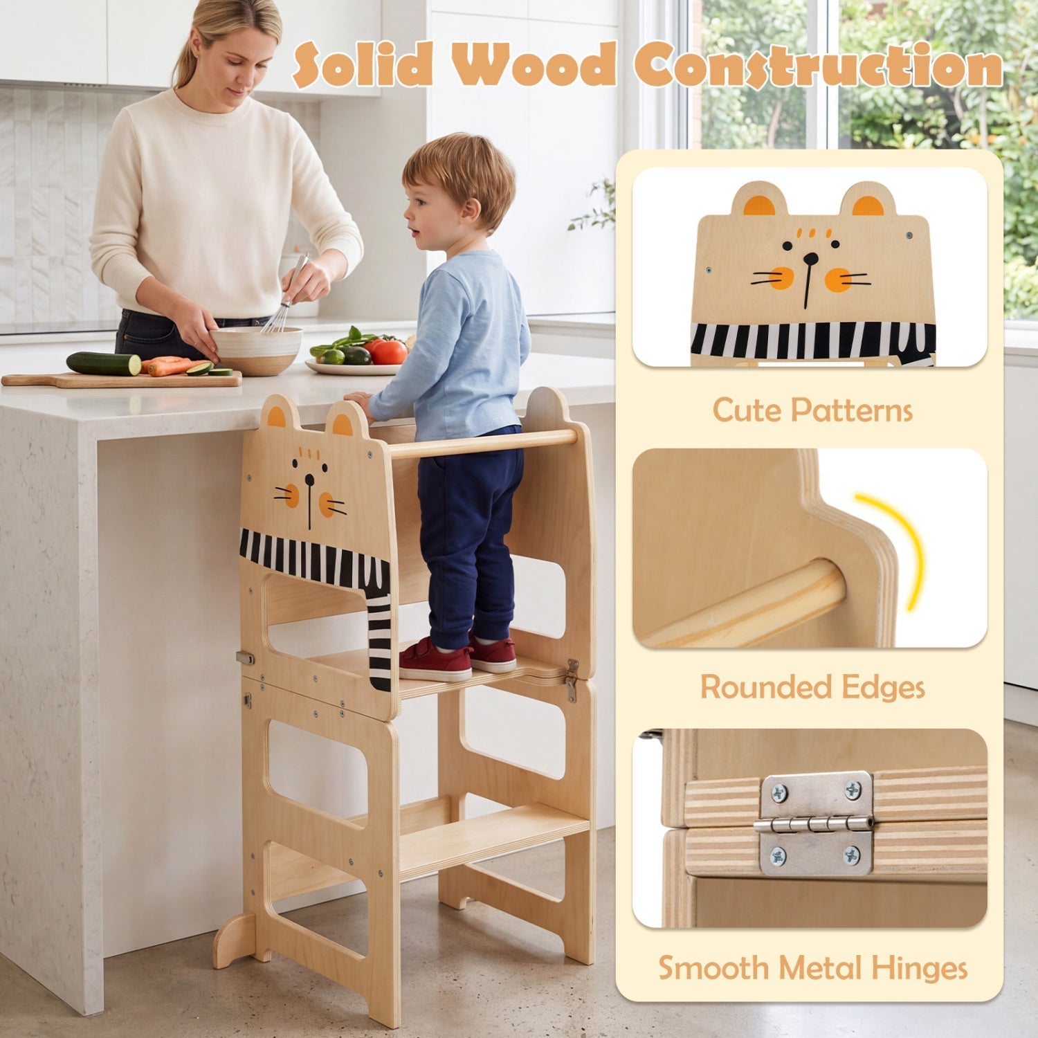 3-in-1 Wooden Kids Step Stool with Chalkboard