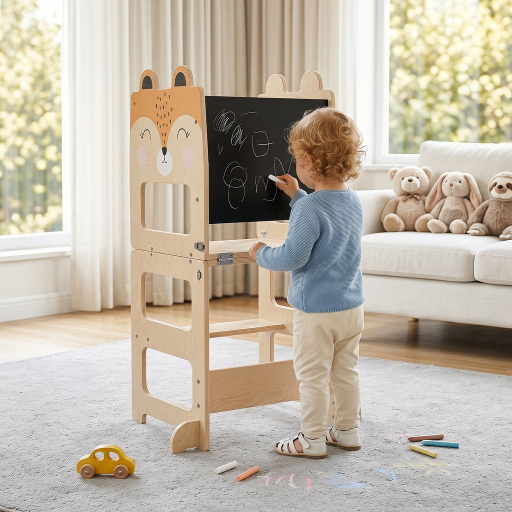 3-in-1 Wooden Kids Step Stool with Chalkboard