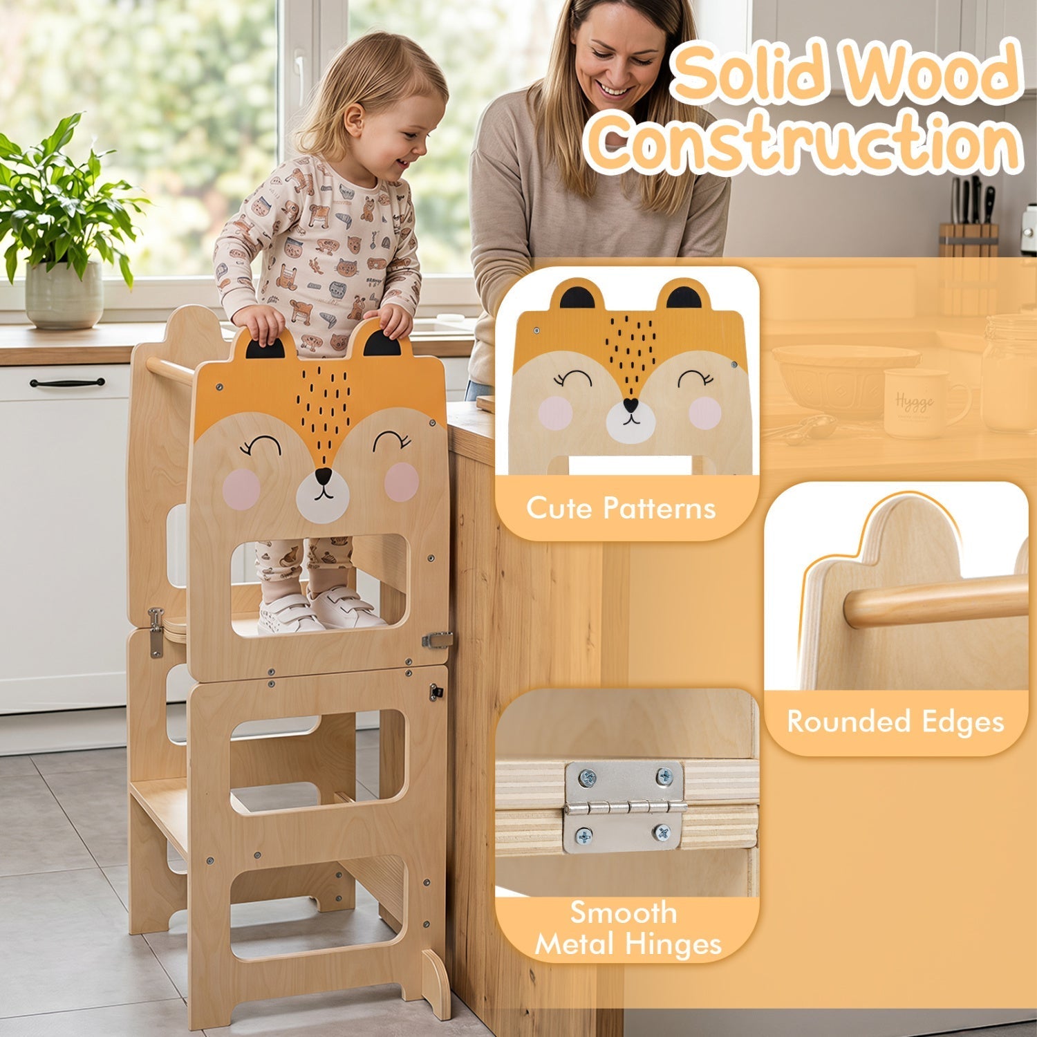 3-in-1 Wooden Kids Step Stool with Chalkboard