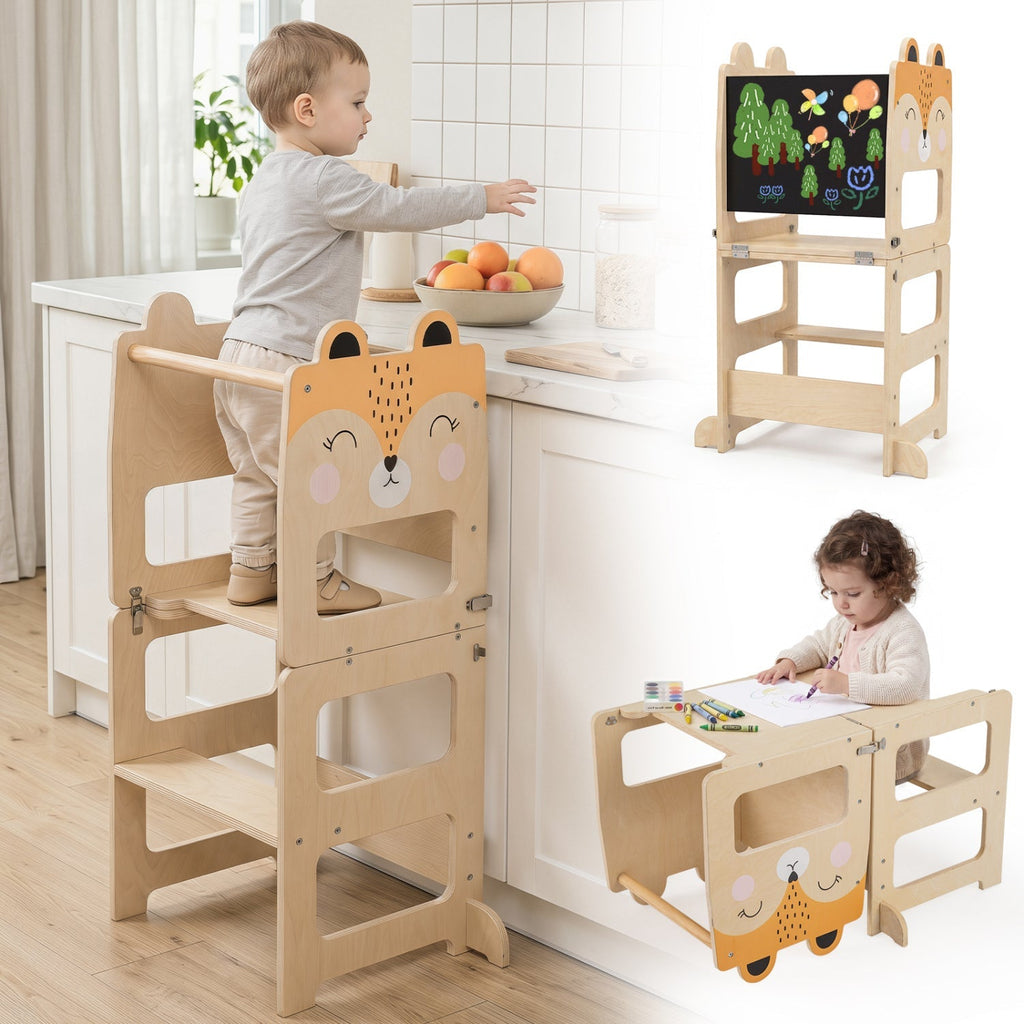 3-in-1 Wooden Kids Step Stool with Chalkboard