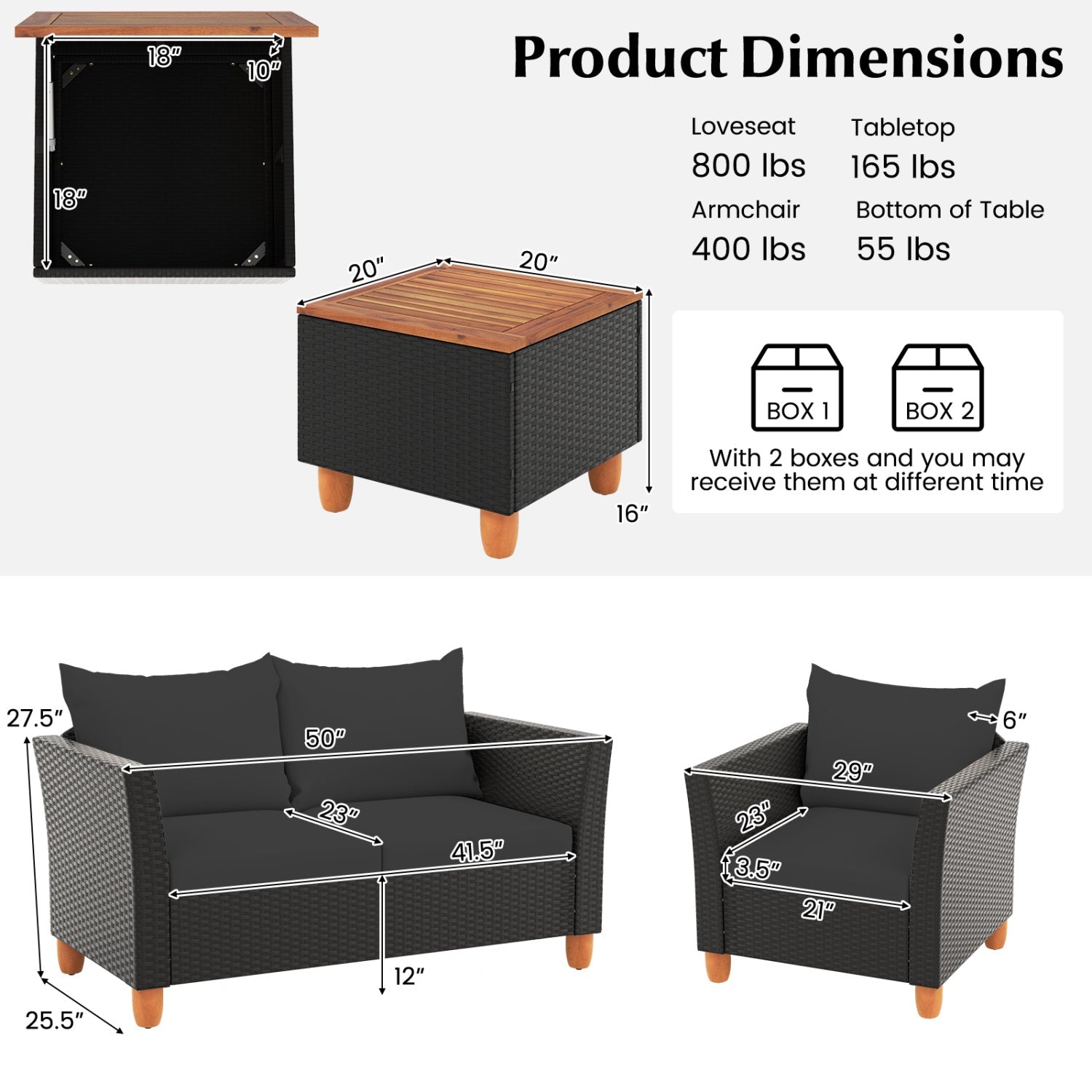 4-Piece Patio Conversation Set with Storage Coffee Table