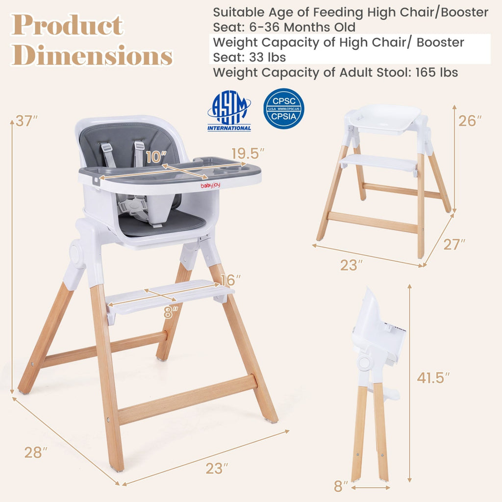 4-in-1 Convertible Baby High Chair with Adjustable Tray