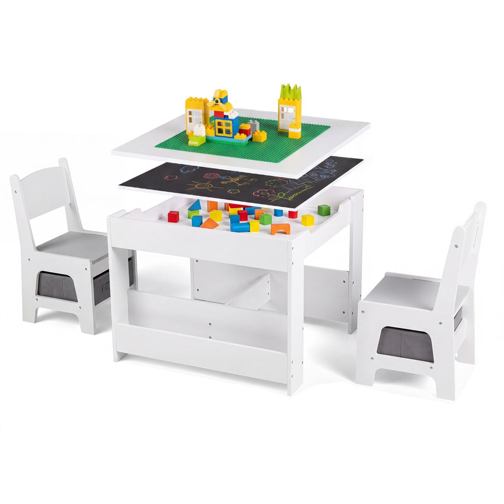 Kids Table and Chair Set with Building Blocks & Storage