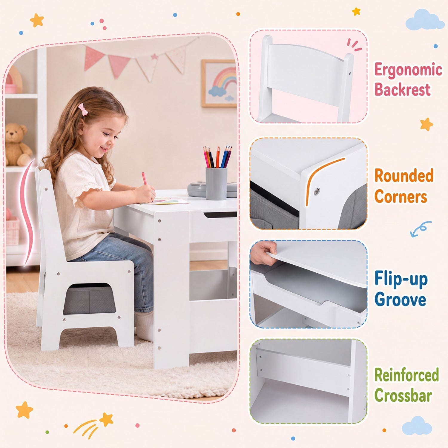 Kids Table and Chair Set with Building Blocks & Storage