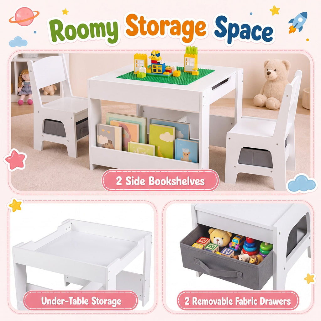 Kids Table and Chair Set with Building Blocks & Storage
