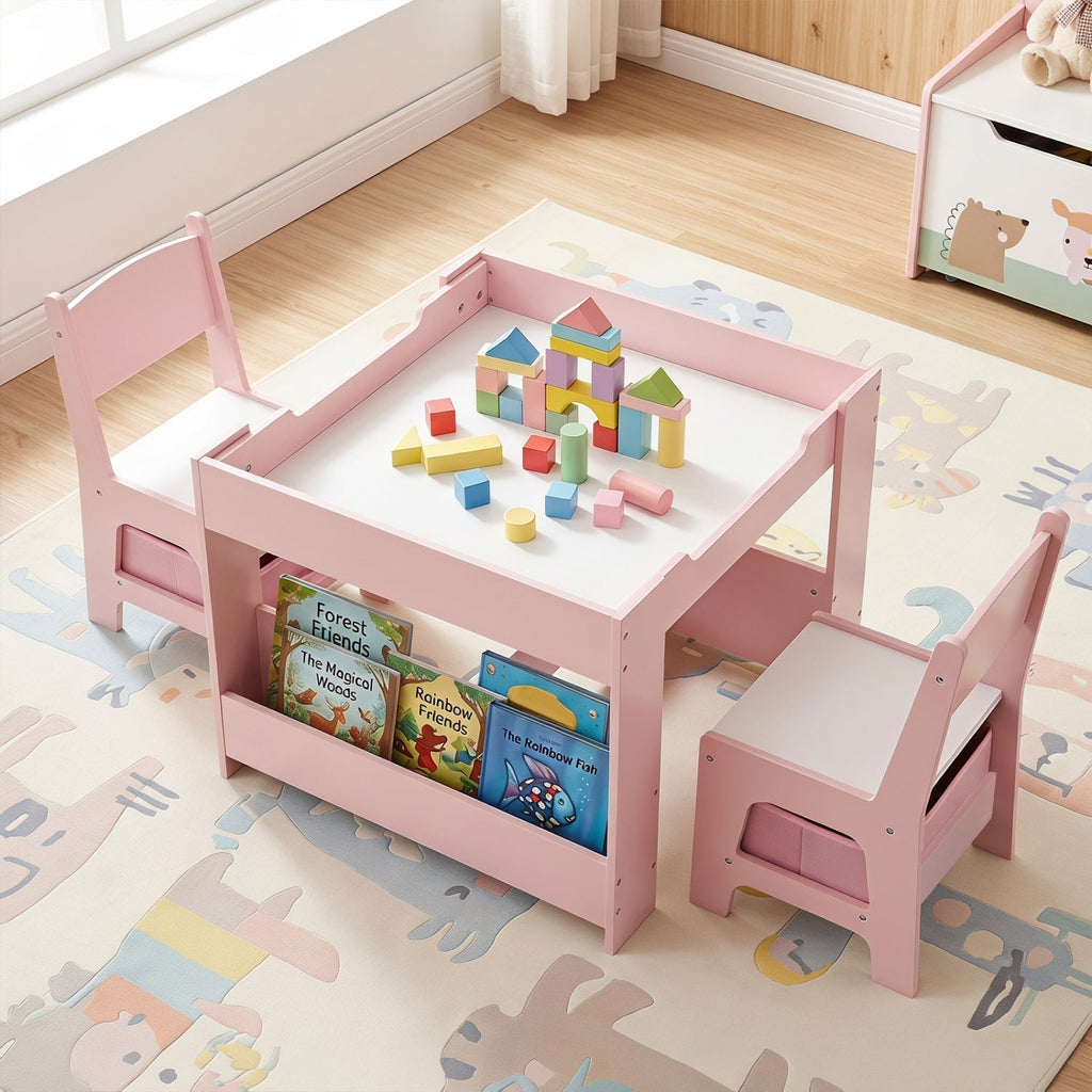 Kids Table and Chair Set with Building Blocks & Storage