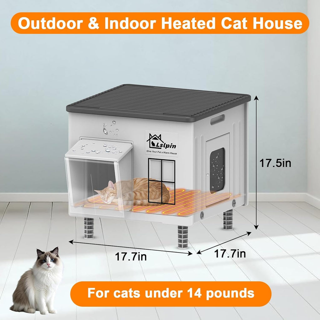 Heated Outdoor Cat House Insulated Elevated Escape Door 2 Sizes