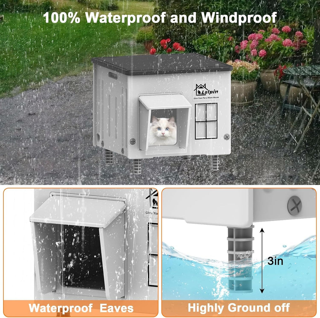 Heated Outdoor Cat House Insulated Elevated Escape Door 2 Sizes