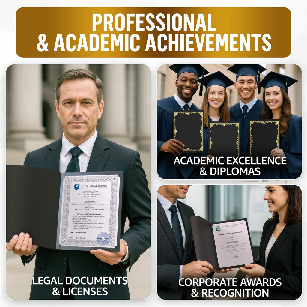 50 Pack Premium Black Certificate Holders 8.5 x 11 inch Heavyweight 300gsm Cardstock Diploma Holder & Certificate Folder Award Certificate Folders for Graduation with Gold Foil Diploma Cover