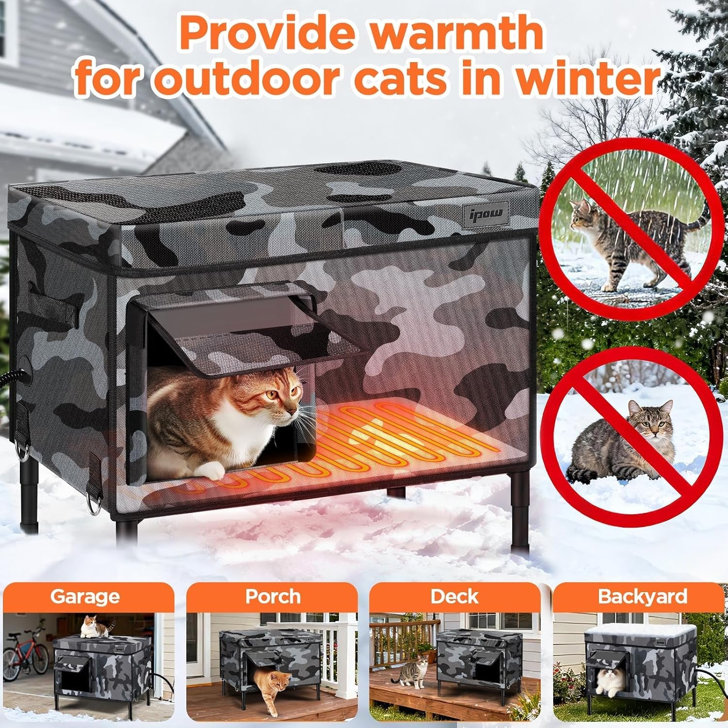 Heated Outdoor Cat House Waterproof Insulated Shelter Medium XL