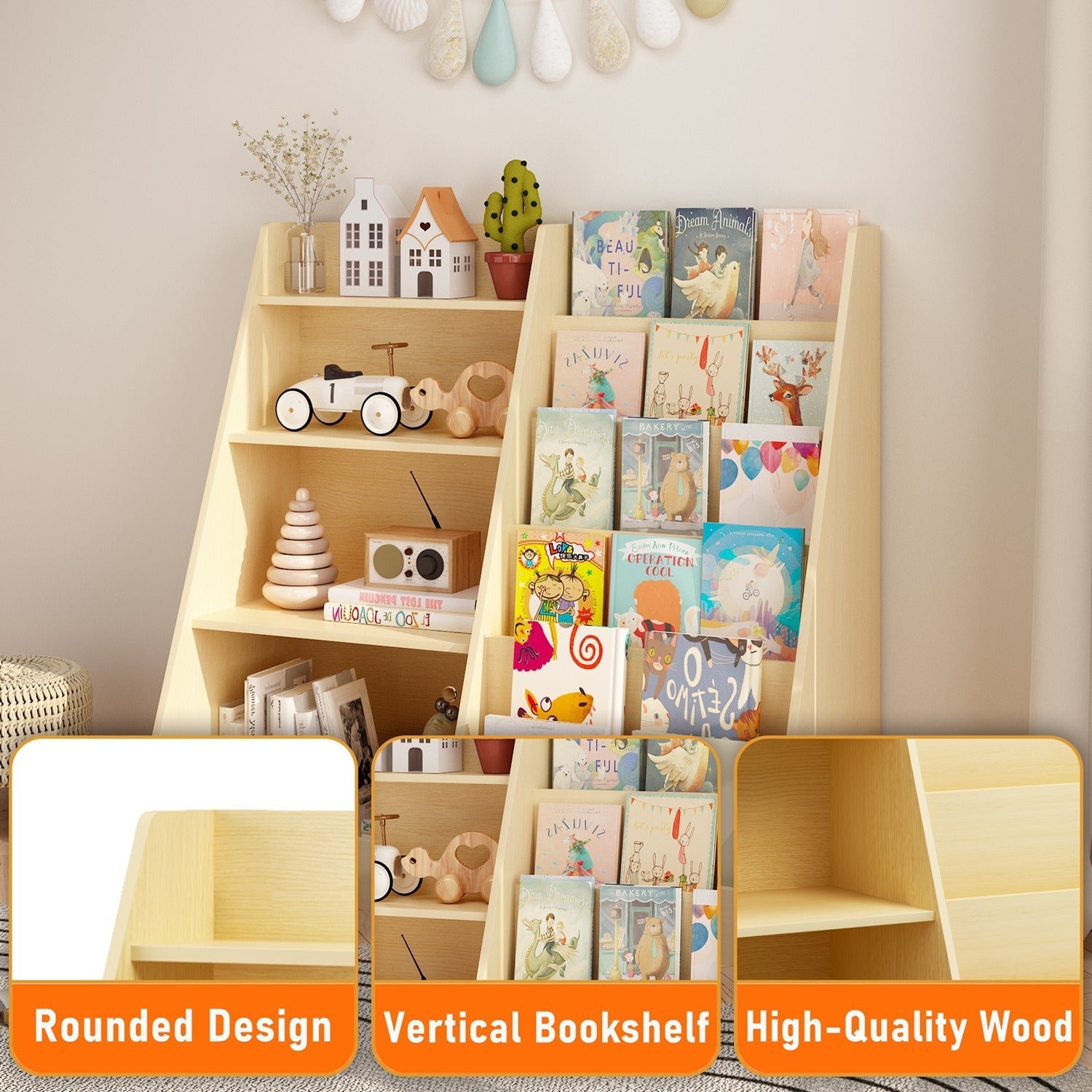 Kids Bookshelf with Toy Storage Organizer, 34.65" Multi-Tier