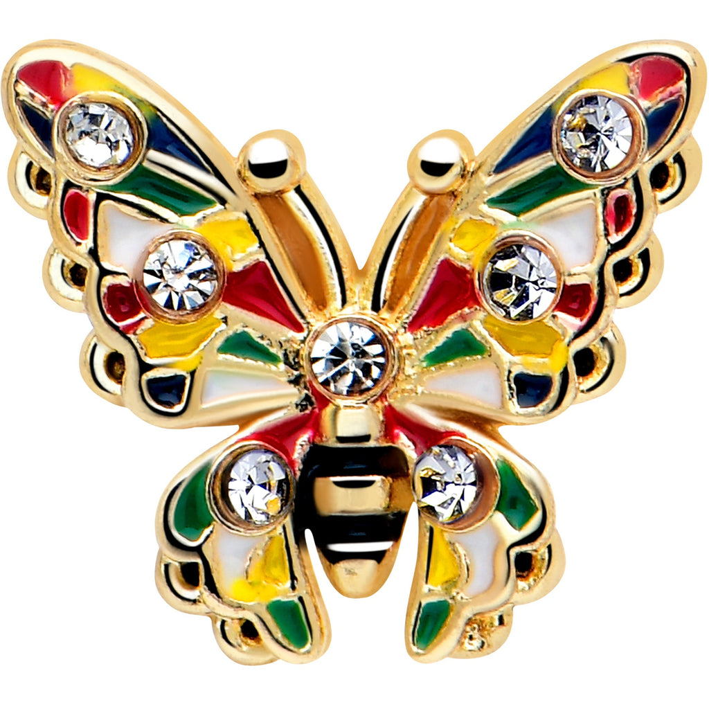 20G 7mm Clear Gem Gold Tone Color Block Butterfly L Shape Nose Ring