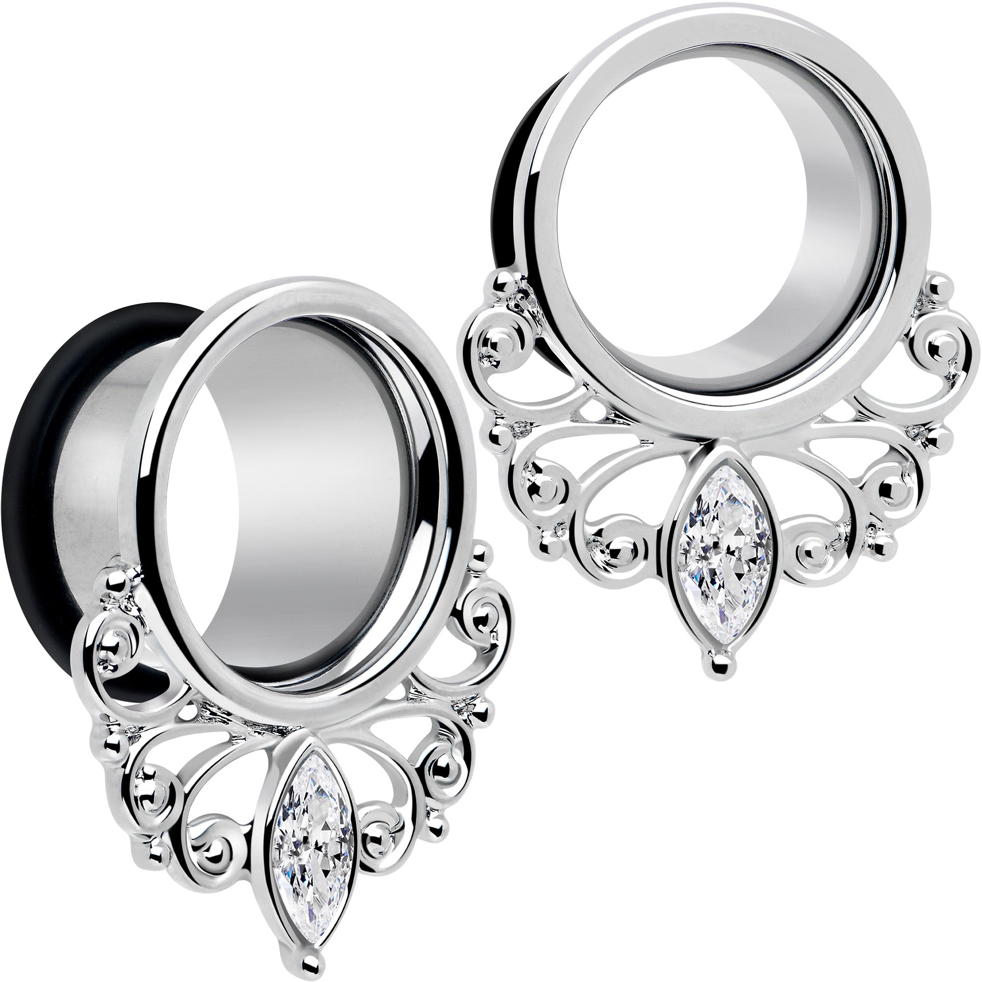 Clear Gem Drop Filigree Single Flare Tunnel Plug Set 6mm to 16mm