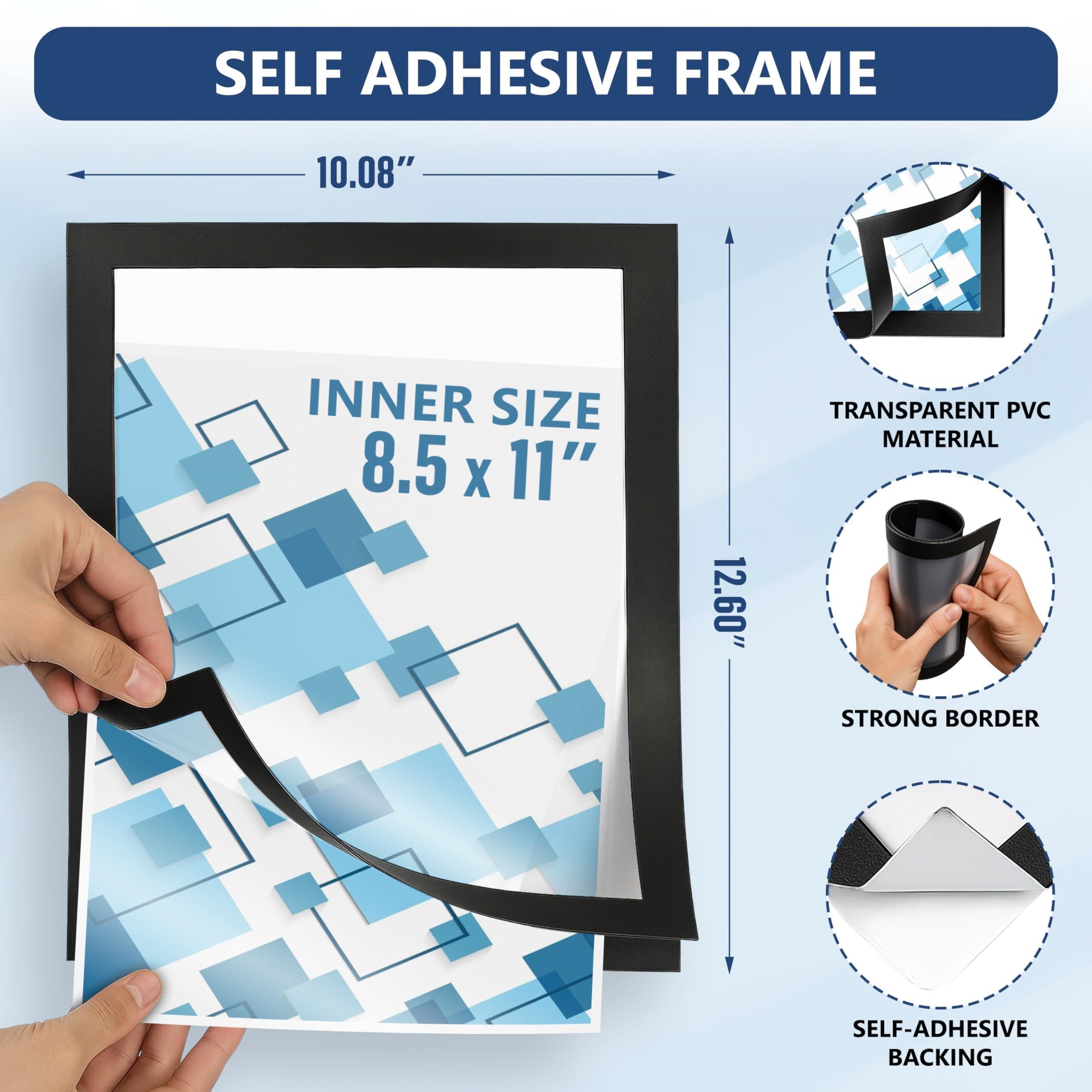 12 Pcs Magnetic Sign Holder 8.5 x 11 inch Magnetic Frames for Wall Document Holder Reusable Adhesive Frames Windows Picture Frame Display Sleeve Peel & Stick Magnet Door Sign Holder Magnet Page Protector