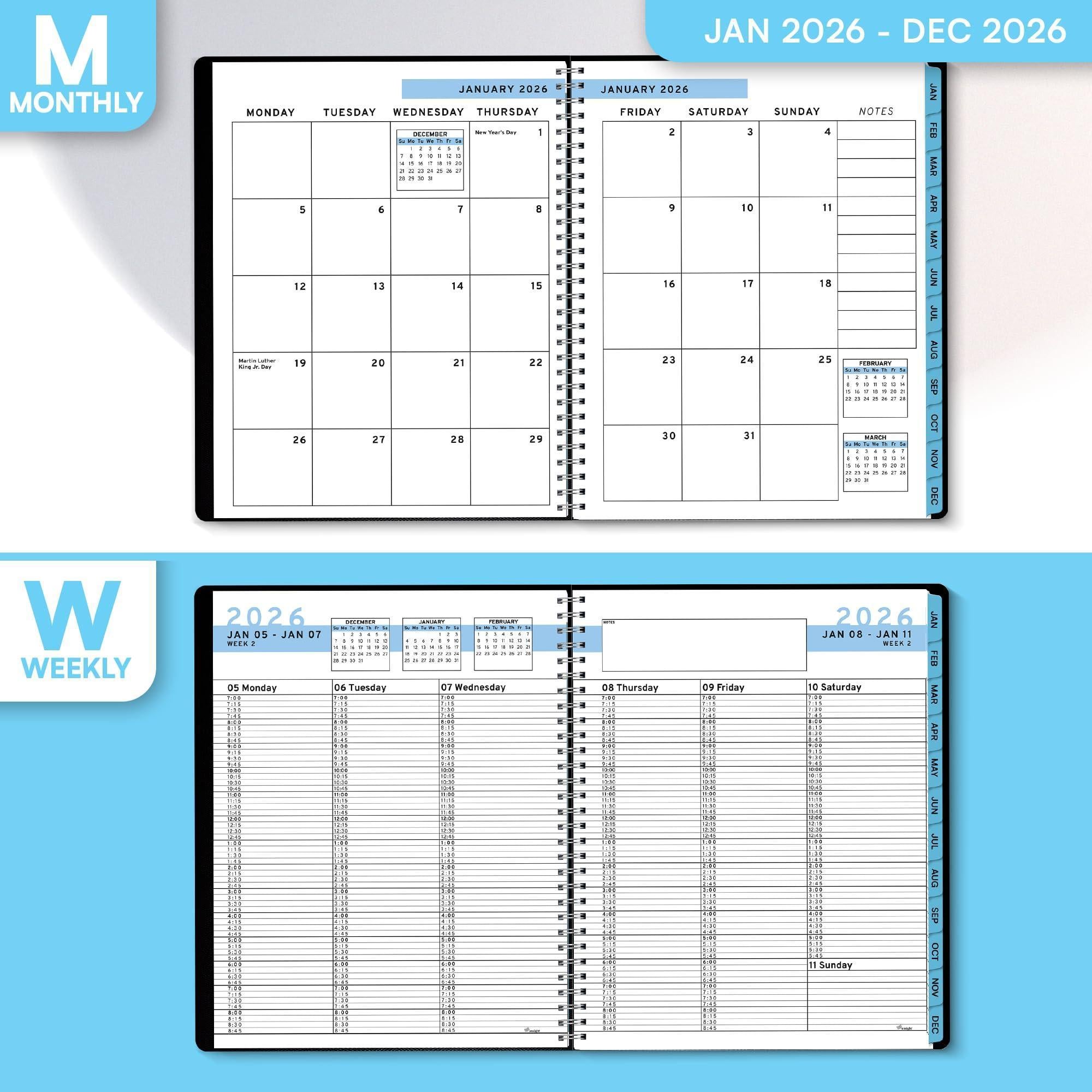 2026 Appointment Book Planner 8.5 x 11 inch Large Blue Tabbed Daily Hourly Weekly Planner Schedule Book 15 Minute time Slots Business & Personal Planner Jan 2026 Dec 2026