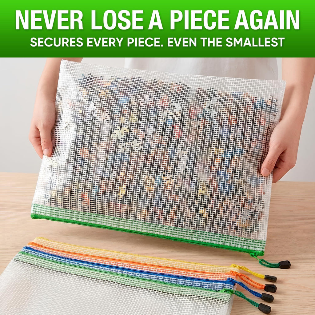 5 Pack A3 Mesh Storage Bags with Zipper for Board Games Puzzles Mesh Bag with Zipper Plastic Mesh Zipper Pouch Document Bag   Large Zip Pouch   Board Game Storage Bags   Waterproof Zipper Pouch