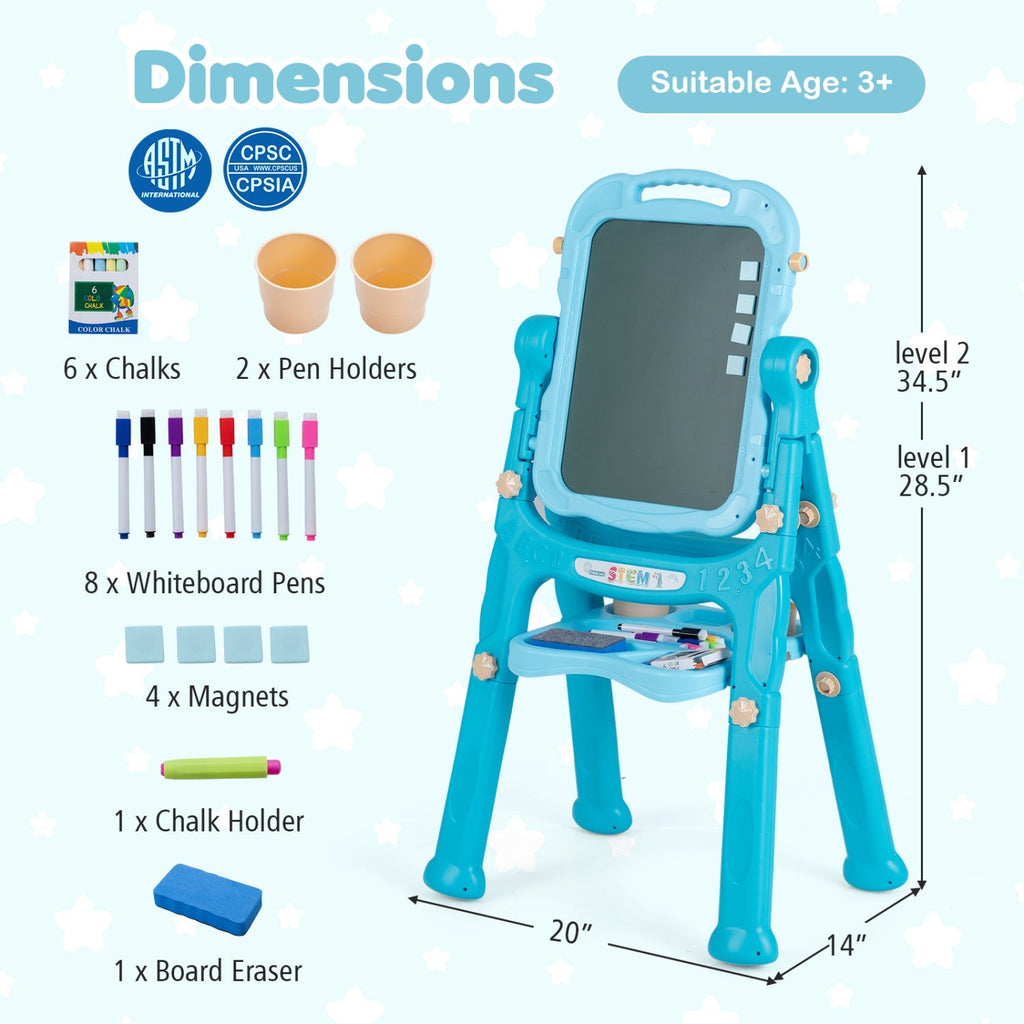 Kids Art Easel with Adjustable Height & 22 Accessories