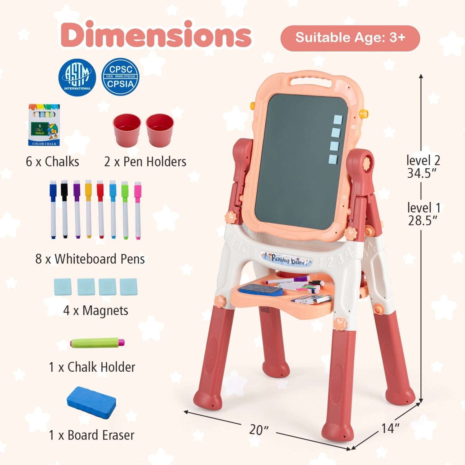 Kids Art Easel with Adjustable Height & 22 Accessories