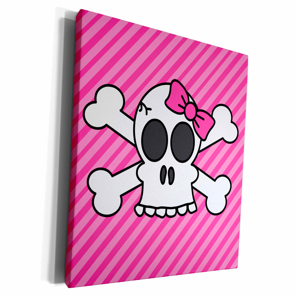 3dRose Janna Salak Designs Gothic - Cute Pink Goth Punk Skull and Crossbones Girl - Museum Grade Canvas Wrap (cw_6326)