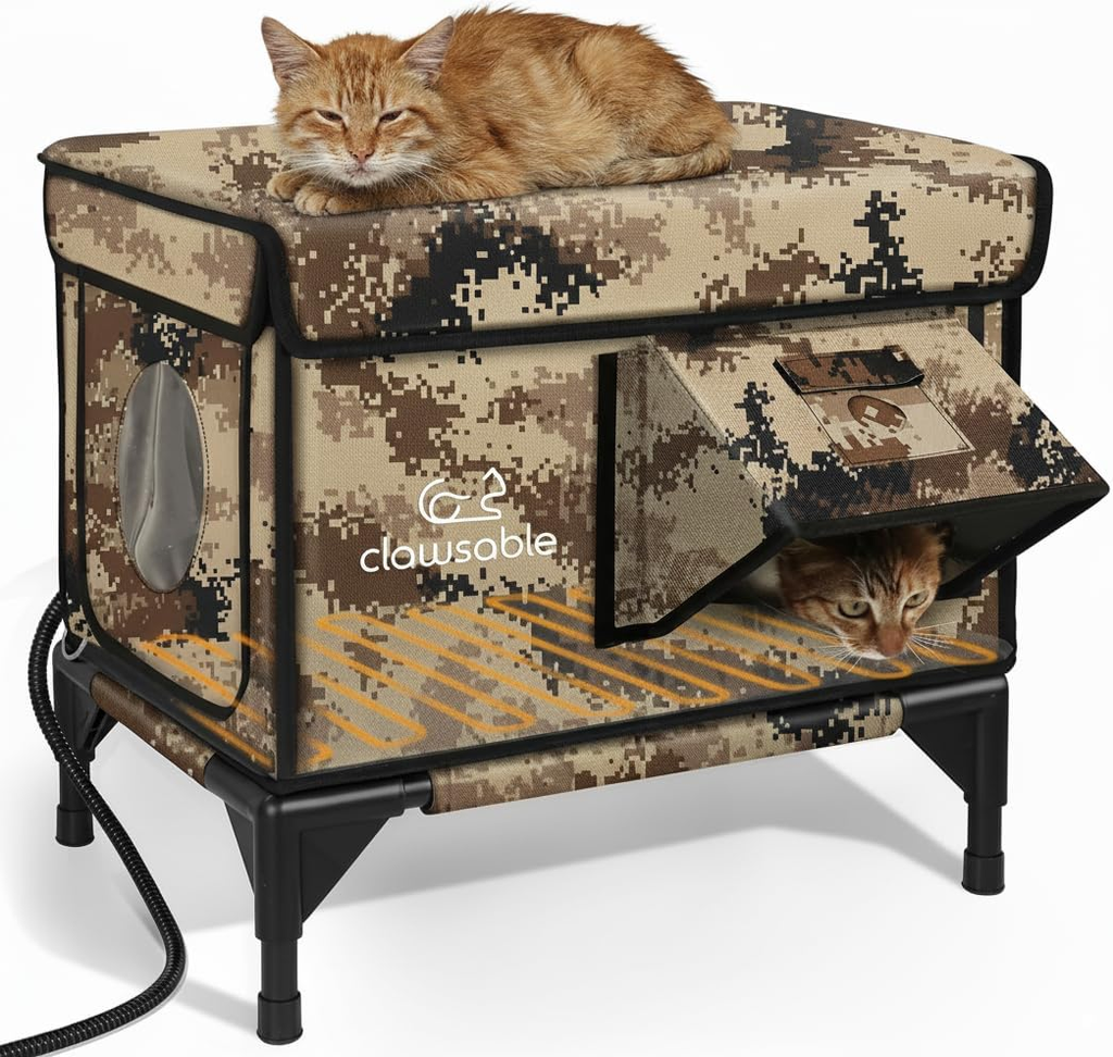 Heated Outdoor Cat House with Escape Door – 13 × 17 × 18 in