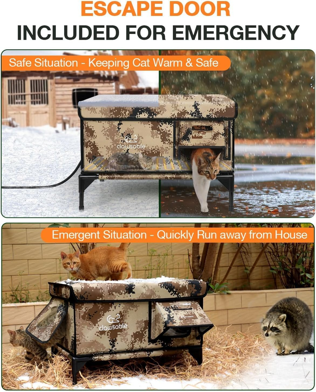 Heated Outdoor Cat House with Escape Door – 13 × 17 × 18 in