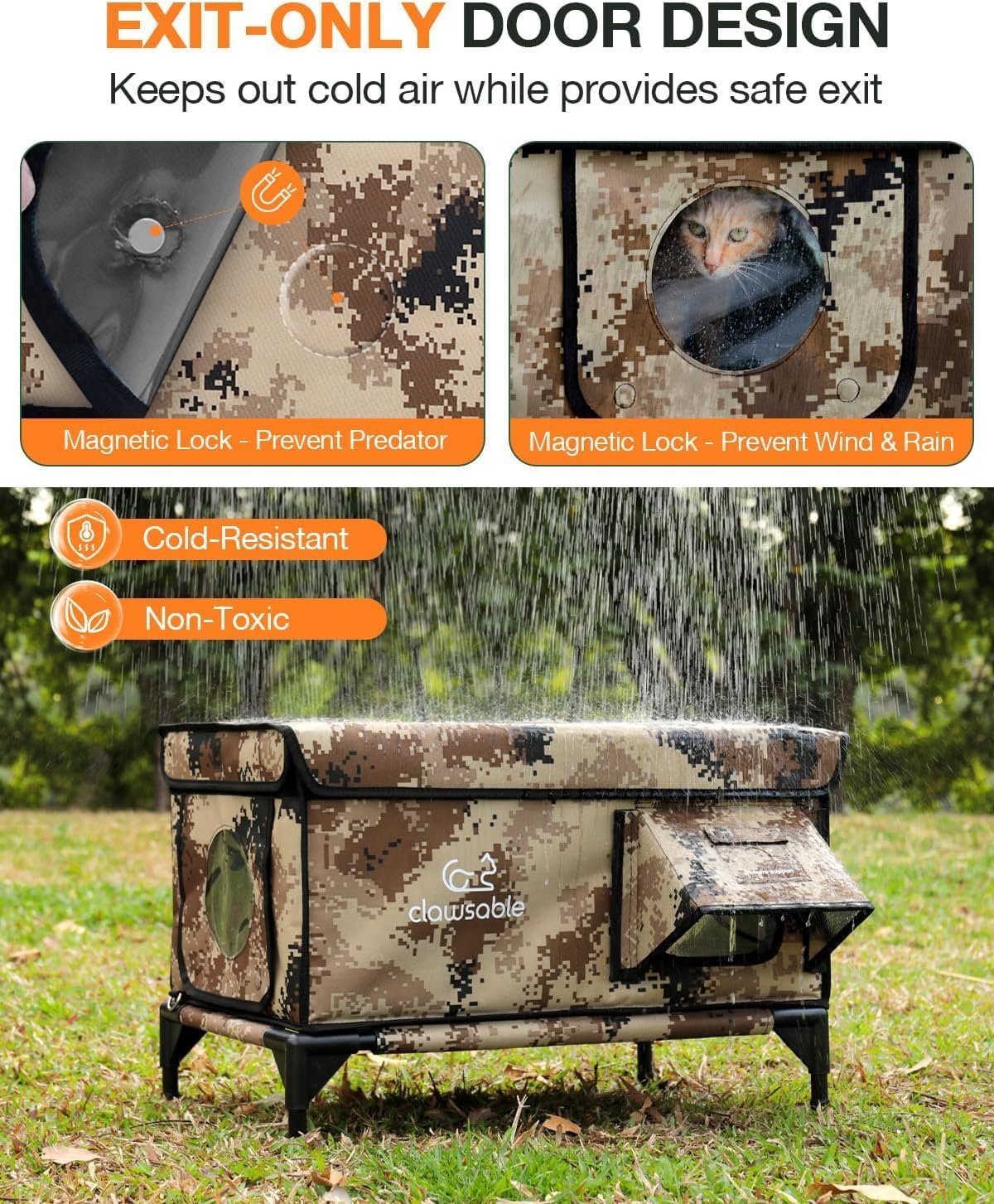 Heated Outdoor Cat House with Escape Door – 13 × 17 × 18 in