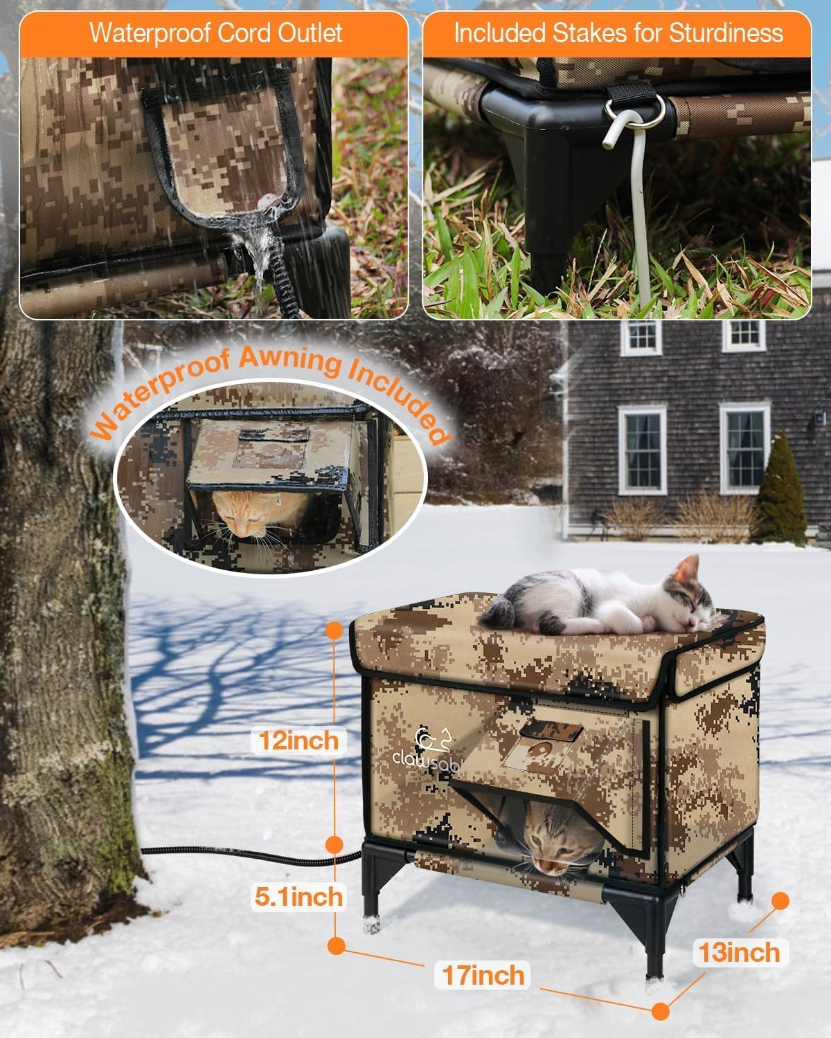 Heated Outdoor Cat House with Escape Door – 13 × 17 × 18 in