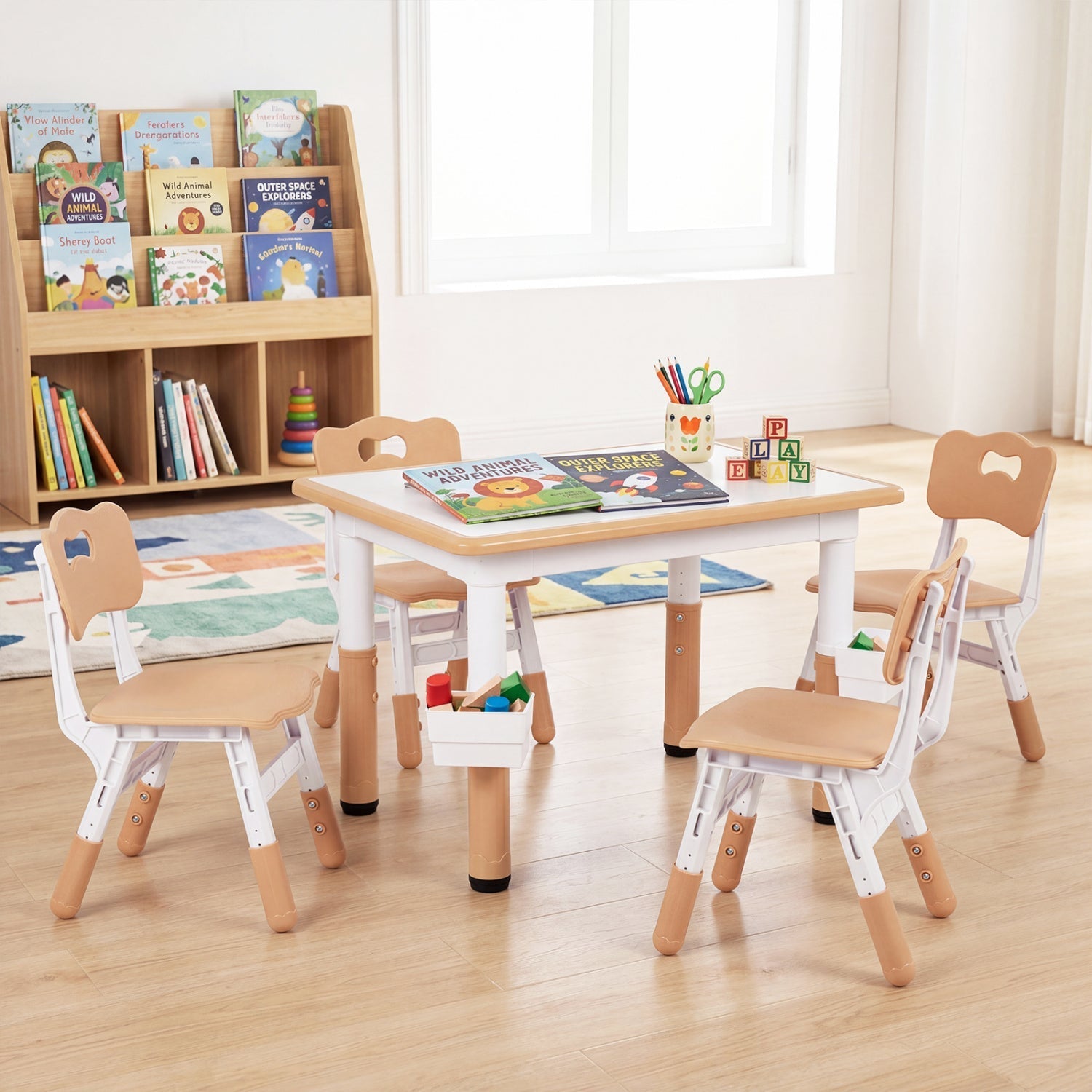Kids Table and 4 Chairs Set with Adjustable Height