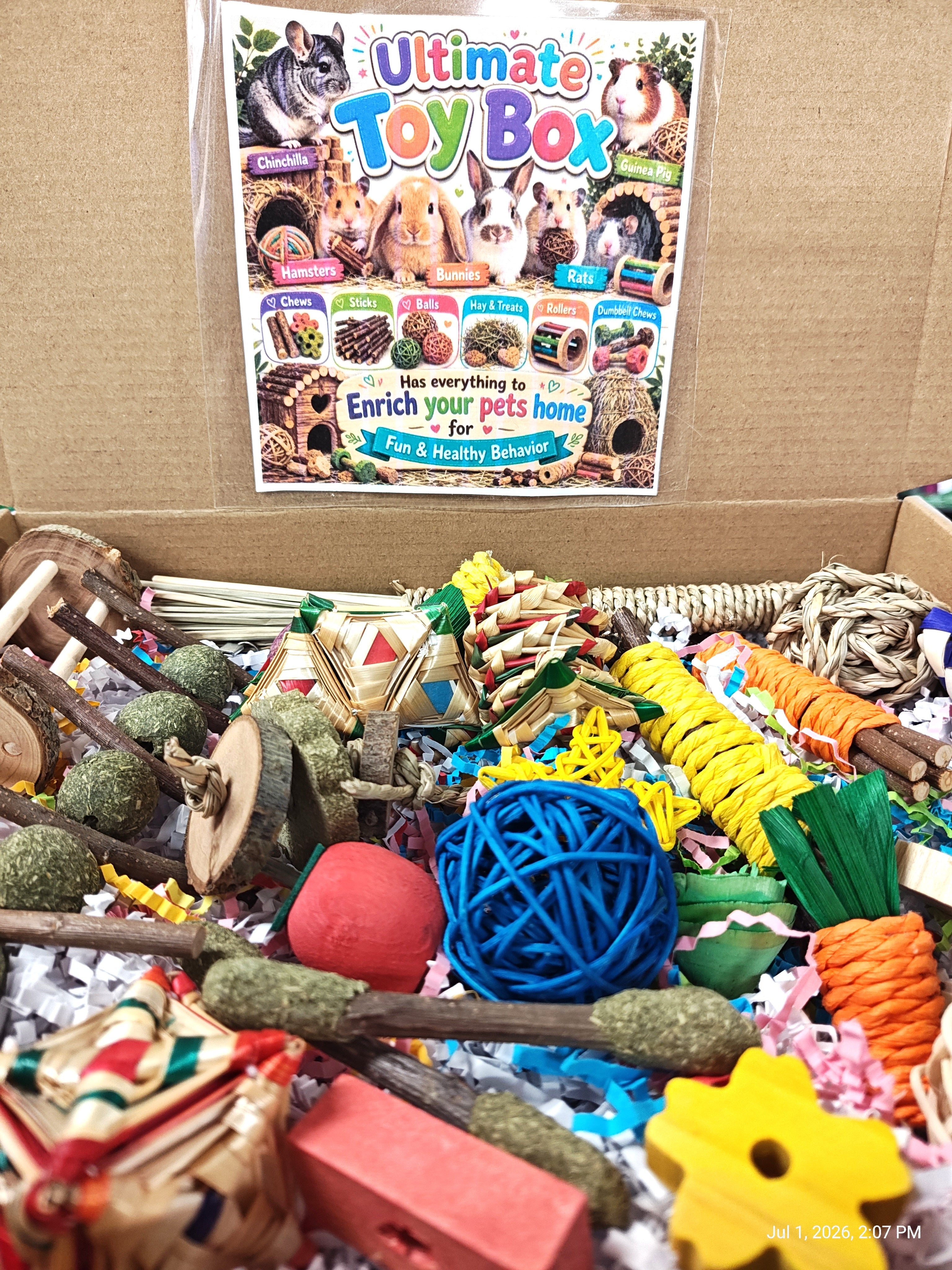 Ultimate Toy Box for Your Chinchilla, Rabbit, Guinea Pig or Rat & More Color or Natural
