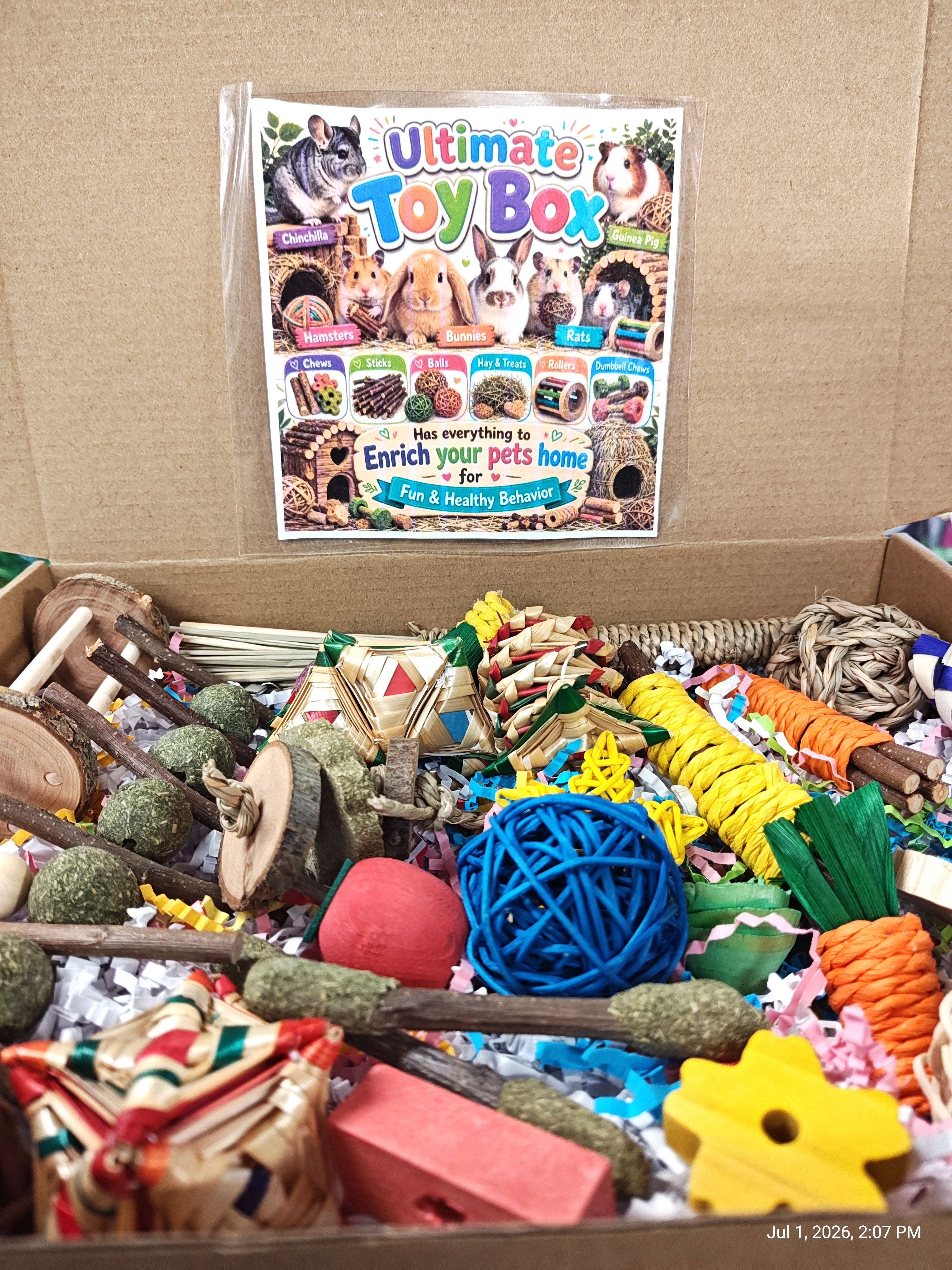 Ultimate Toy Box for Your Chinchilla, Rabbit, Guinea Pig or Rat & More Color or Natural