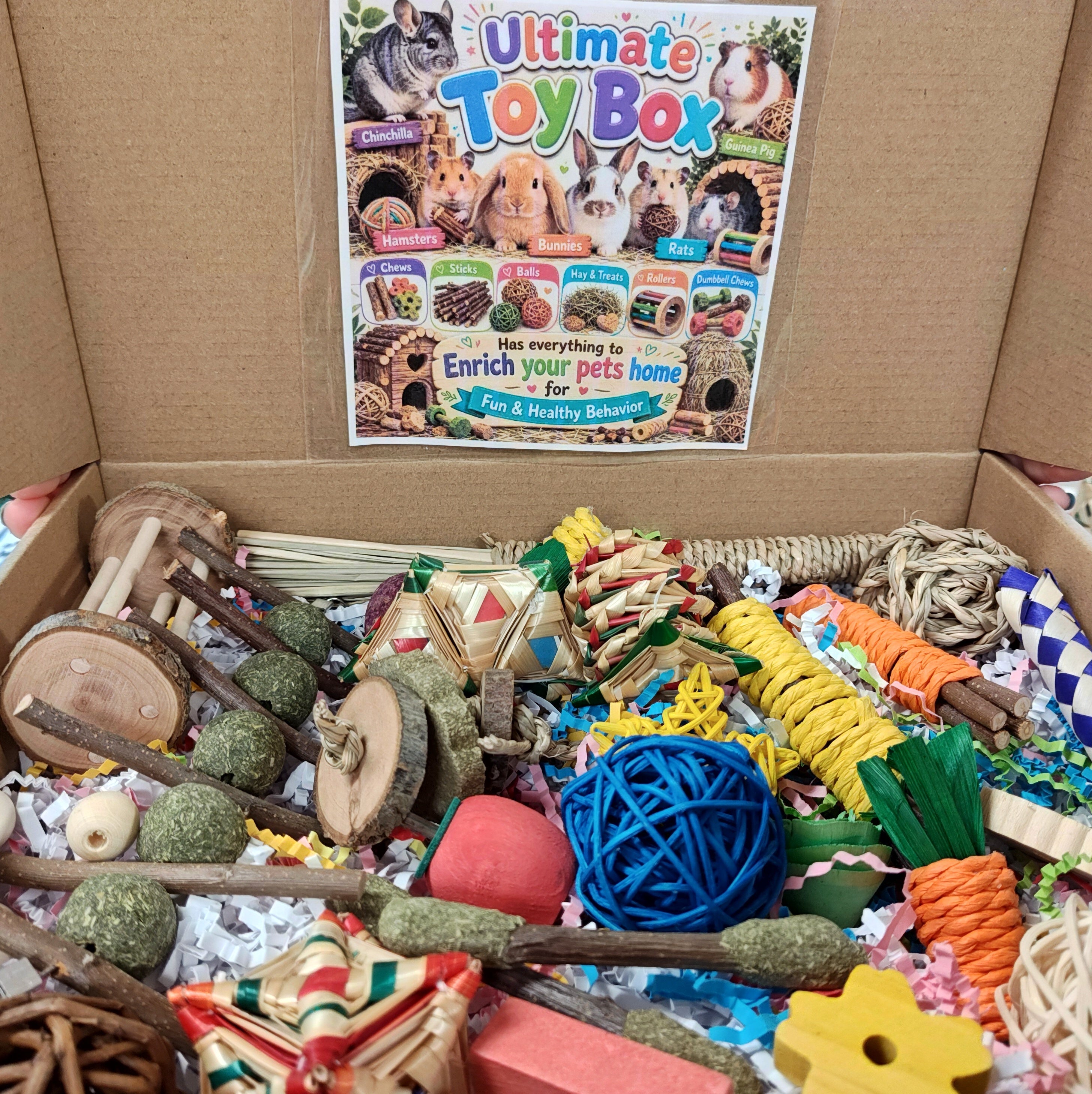 Ultimate Toy Box for Your Chinchilla, Rabbit, Guinea Pig or Rat & More Color or Natural