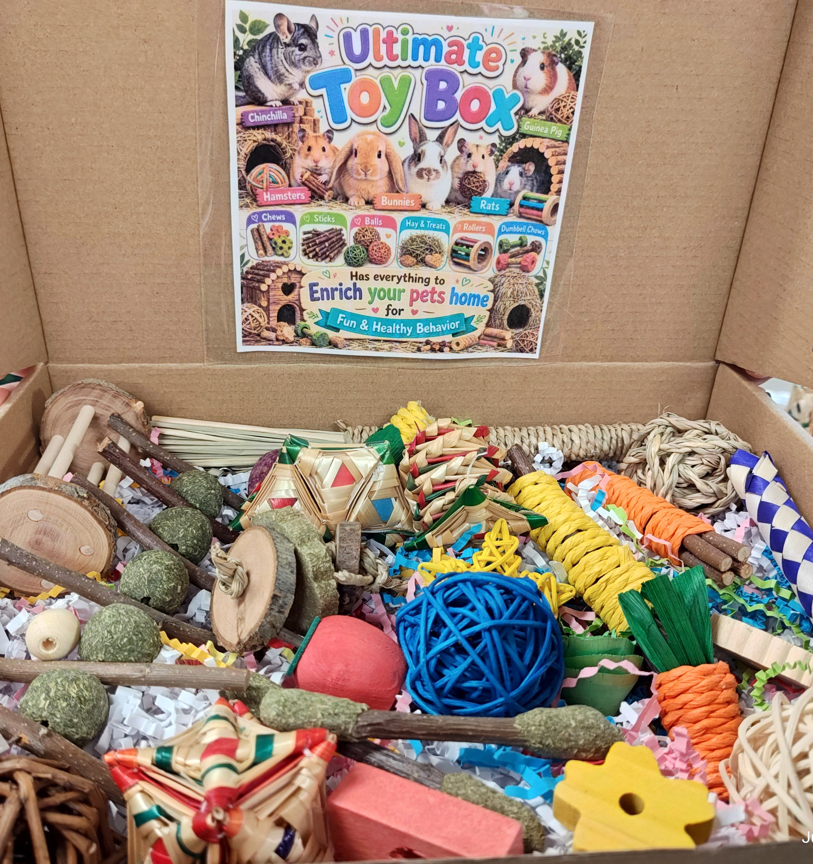 Ultimate Toy Box for Your Chinchilla, Rabbit, Guinea Pig or Rat & More Color or Natural