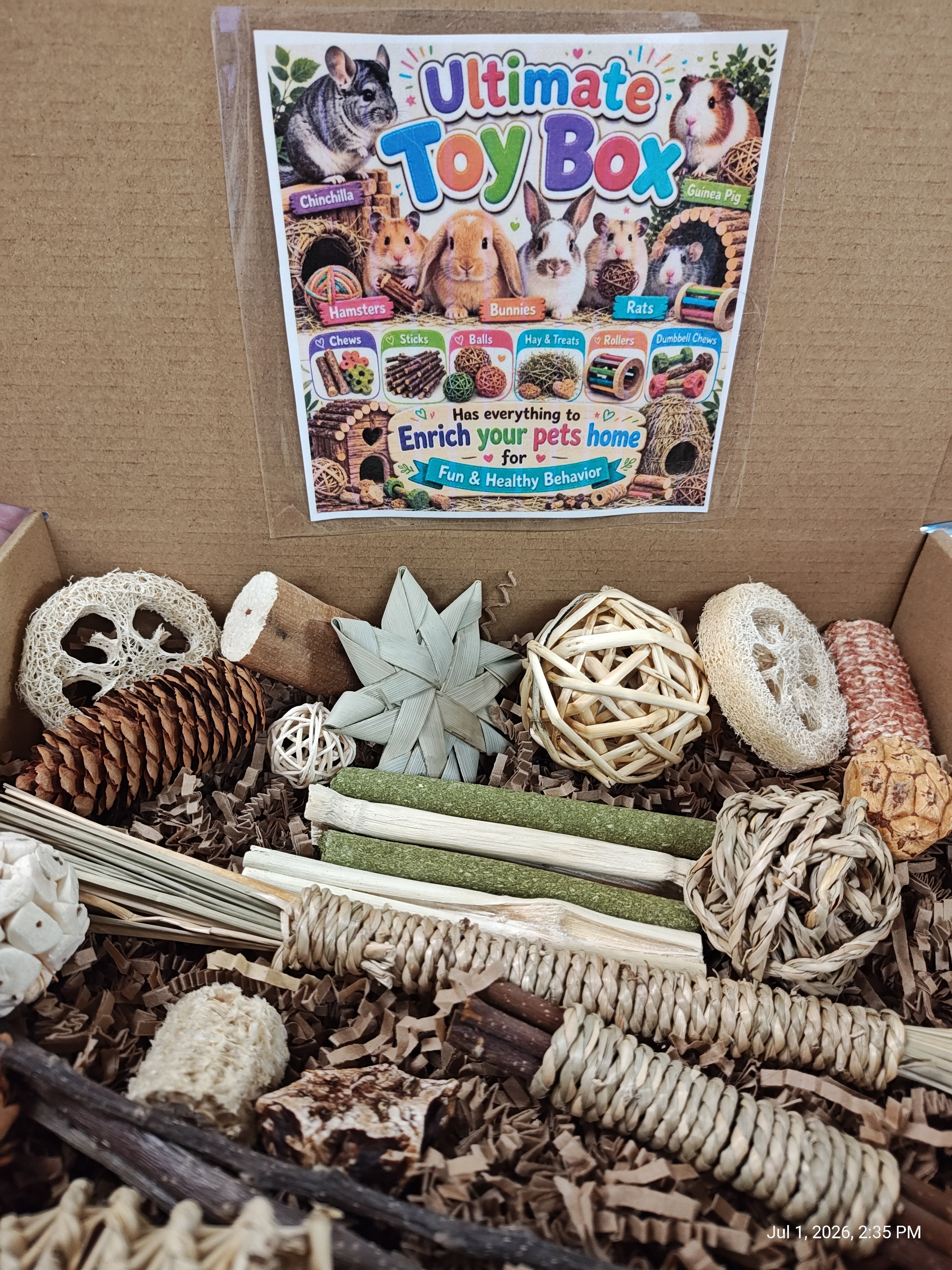 Ultimate Toy Box for Your Chinchilla, Rabbit, Guinea Pig or Rat & More Color or Natural