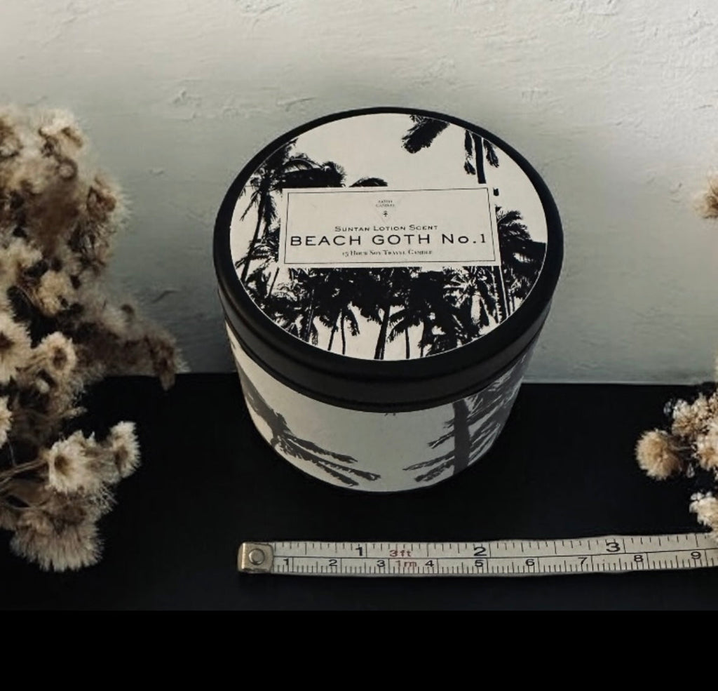 Tropical Vanilla Travel Soy Candle – Beach Goth #2 – Goth Candles 4oz Tin