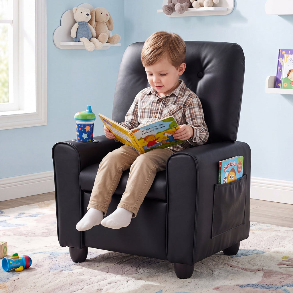 Kids Recliner Chair with Cup Holder & Adjustable Backrest