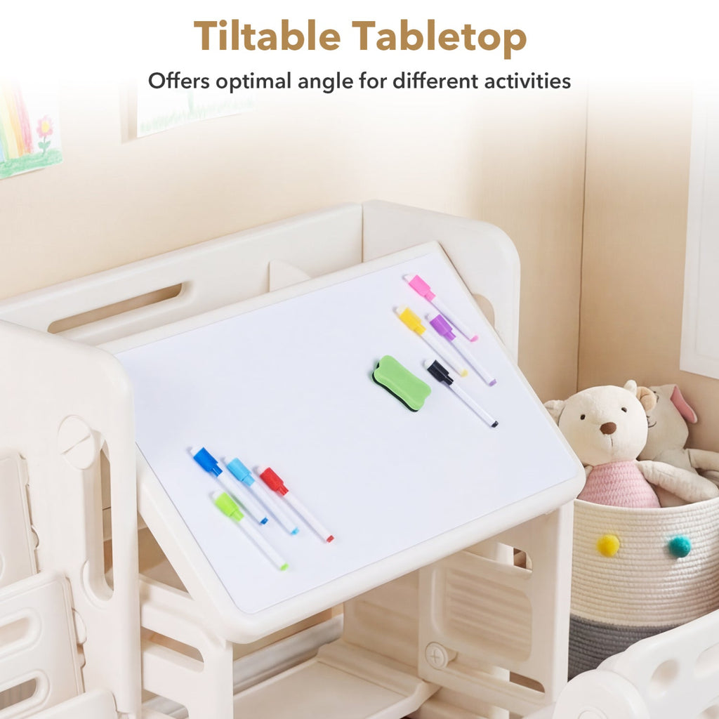 Kids Writing Desk and Chair Set with Side Bookshelves