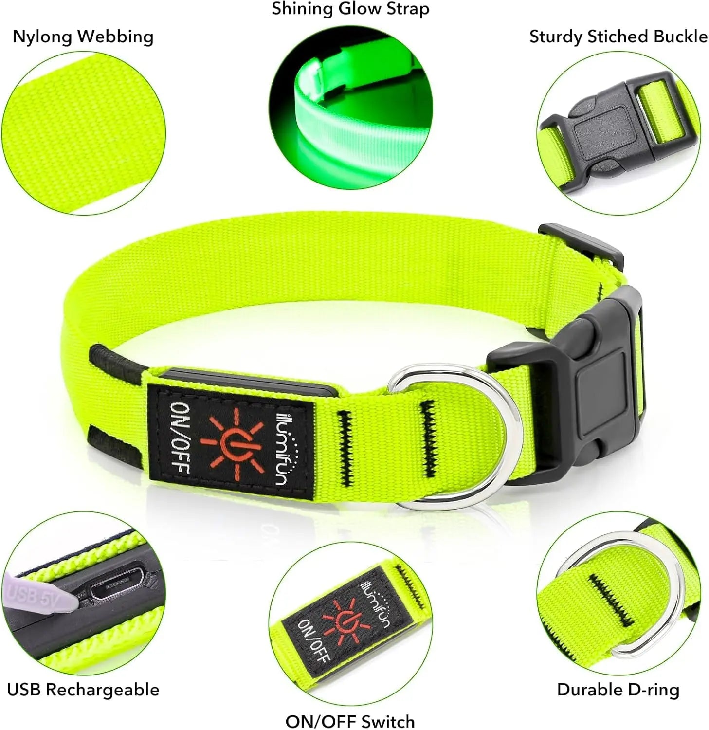 LED Dog Collar Rechargeable Light-Up Safety Collar for Night Walking (colors)