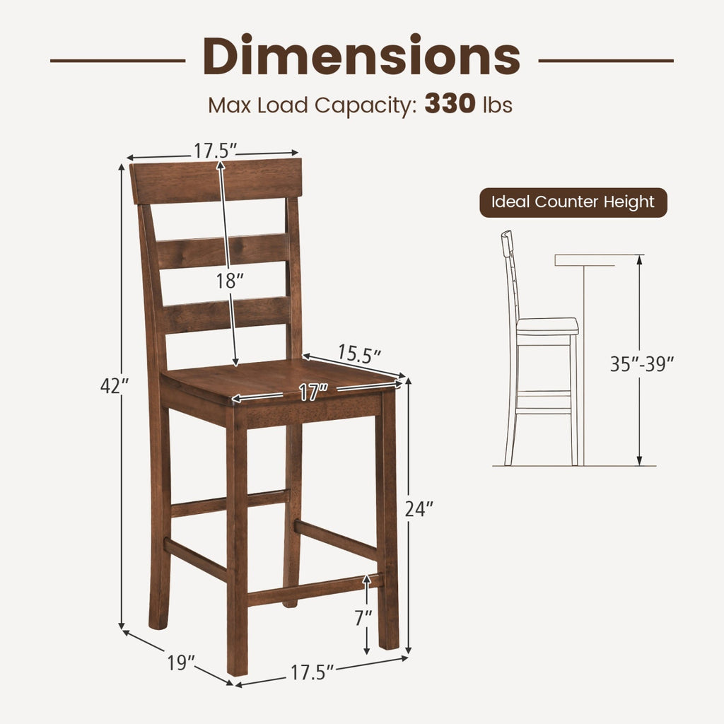 Counter Height Bar Stools Set of 2 - Rubber Wood Frame