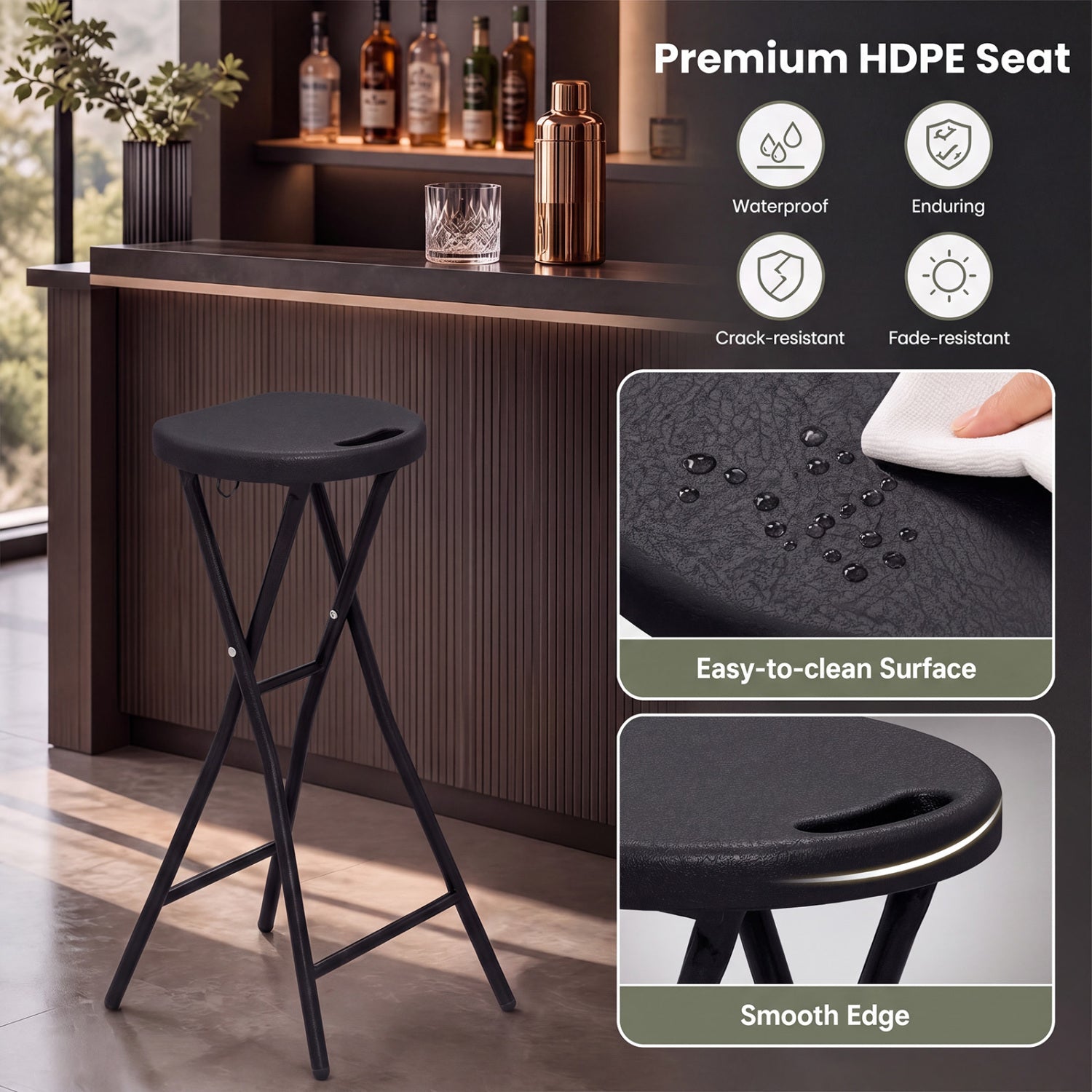 Folding Bar Stool Set of 2 - 27.5" Height with Carry Handle